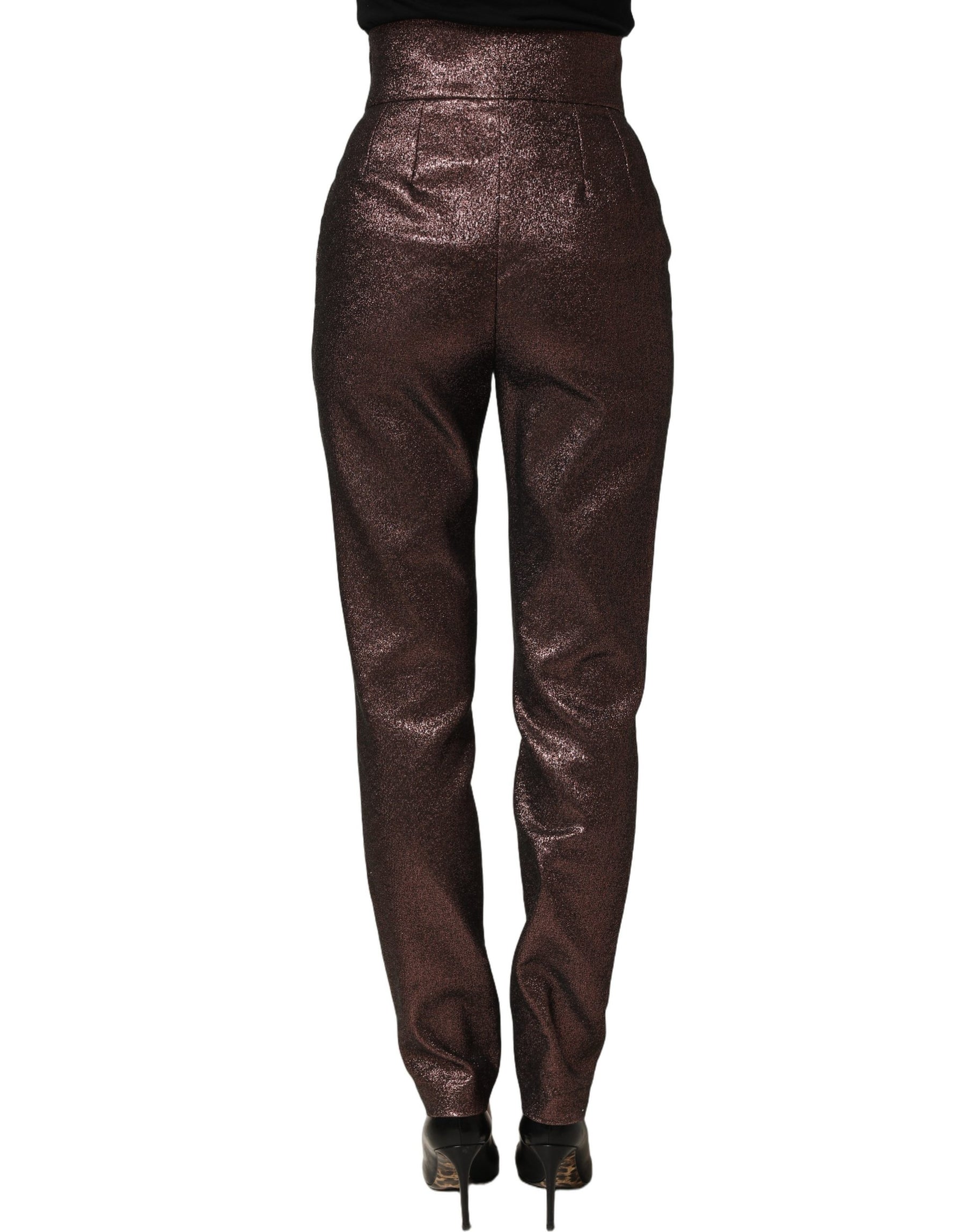 Dolce & Gabbana Metallic Brown High Waist Tapered Leg Pants | Regal Royce