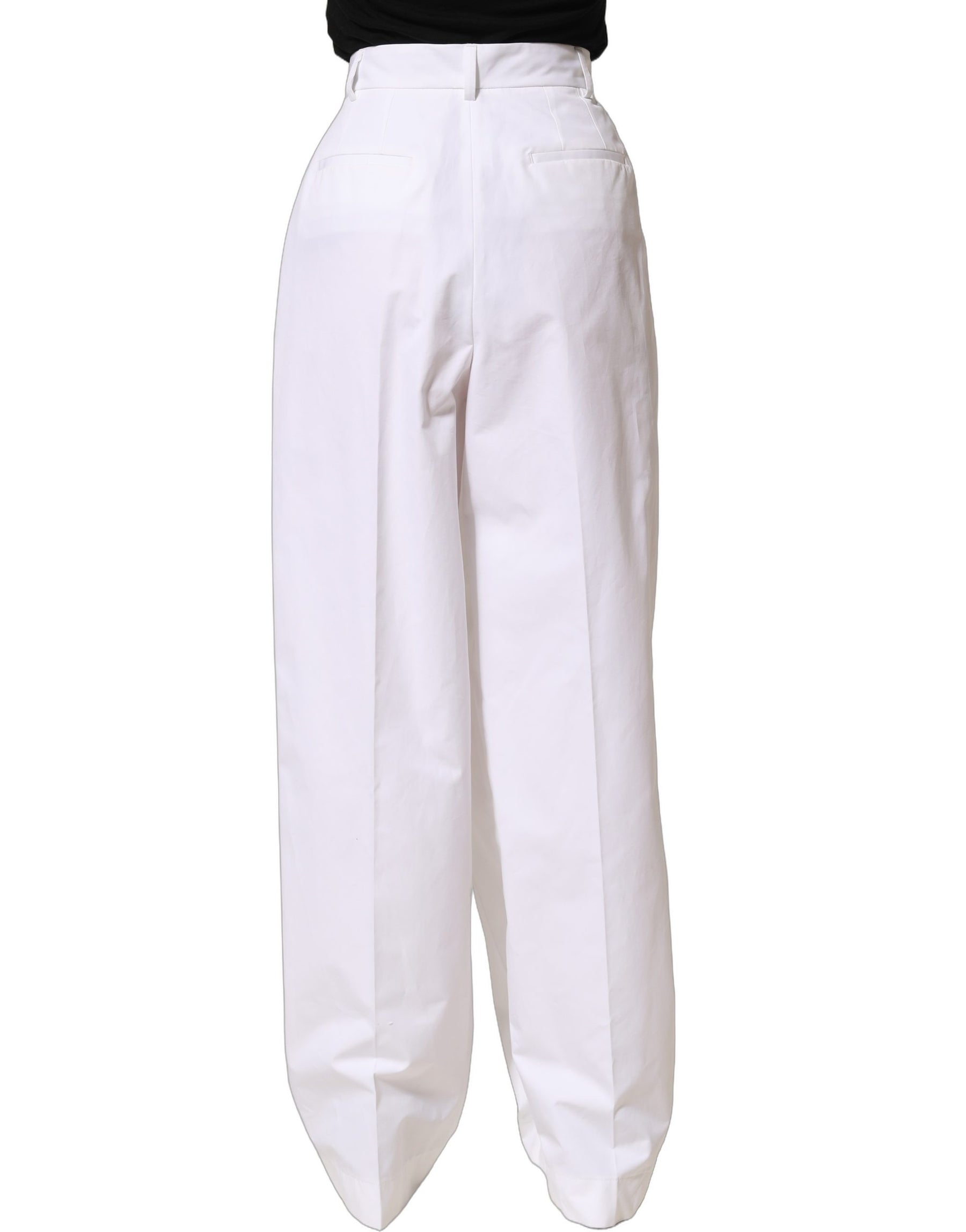 Dolce & Gabbana White Cotton High Waist Pleated Wide Leg Pants | Regal Royce