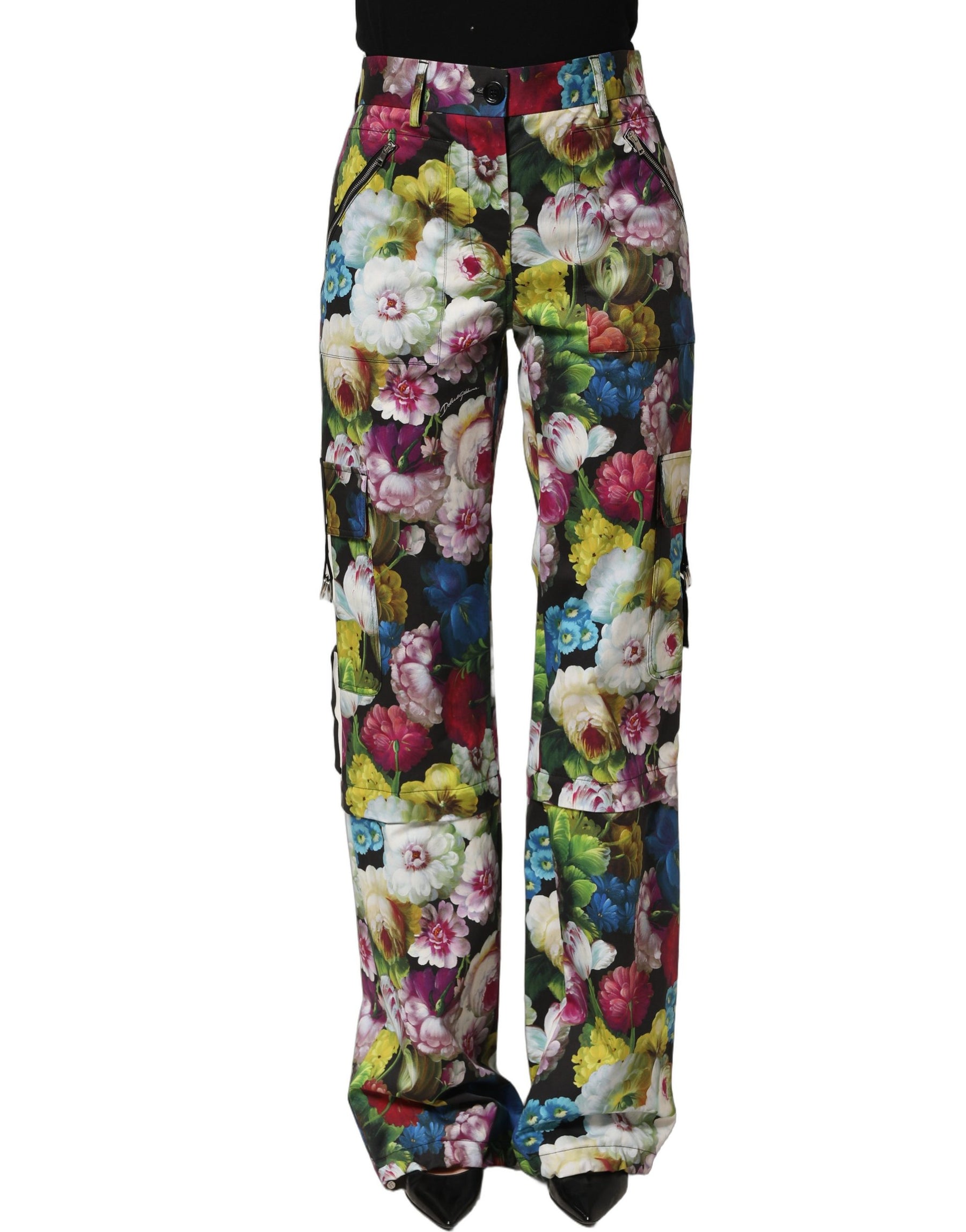 Dolce & Gabbana Multicolor Floral High Waist Wide Leg Pants | Regal Royce