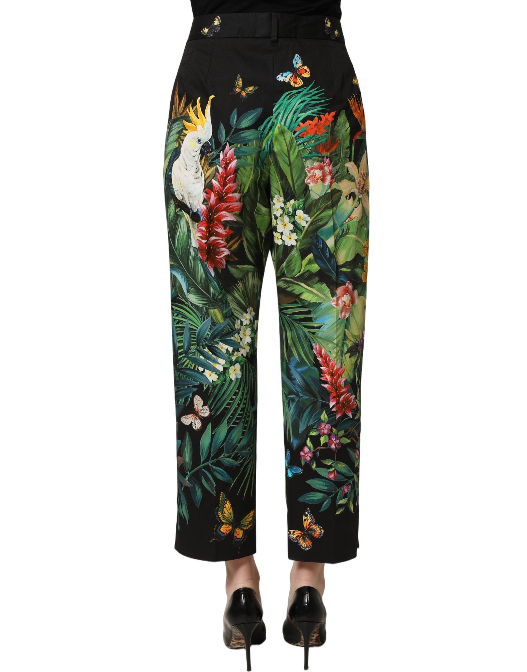 Dolce & Gabbana Black Tropical Print Cotton HighWaist Pants | Regal Royce