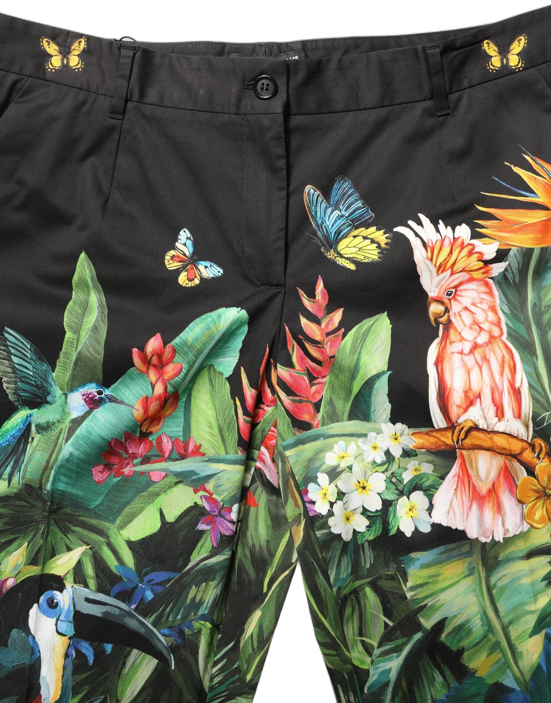 Dolce & Gabbana Black Tropical Print Cotton HighWaist Pants | Regal Royce