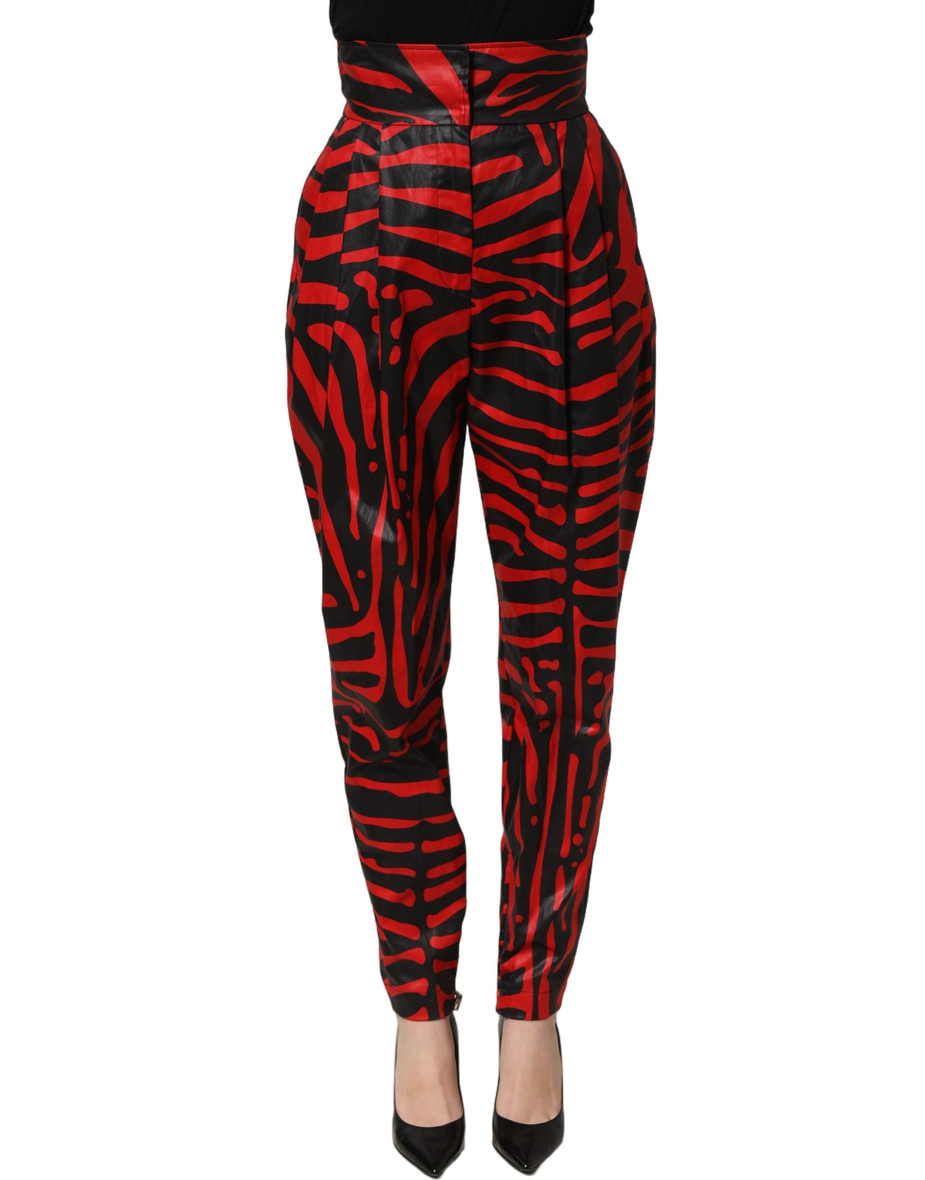 Dolce & Gabbana Red Black Zebra Print Cotton HighWaist Pants | Regal Royce
