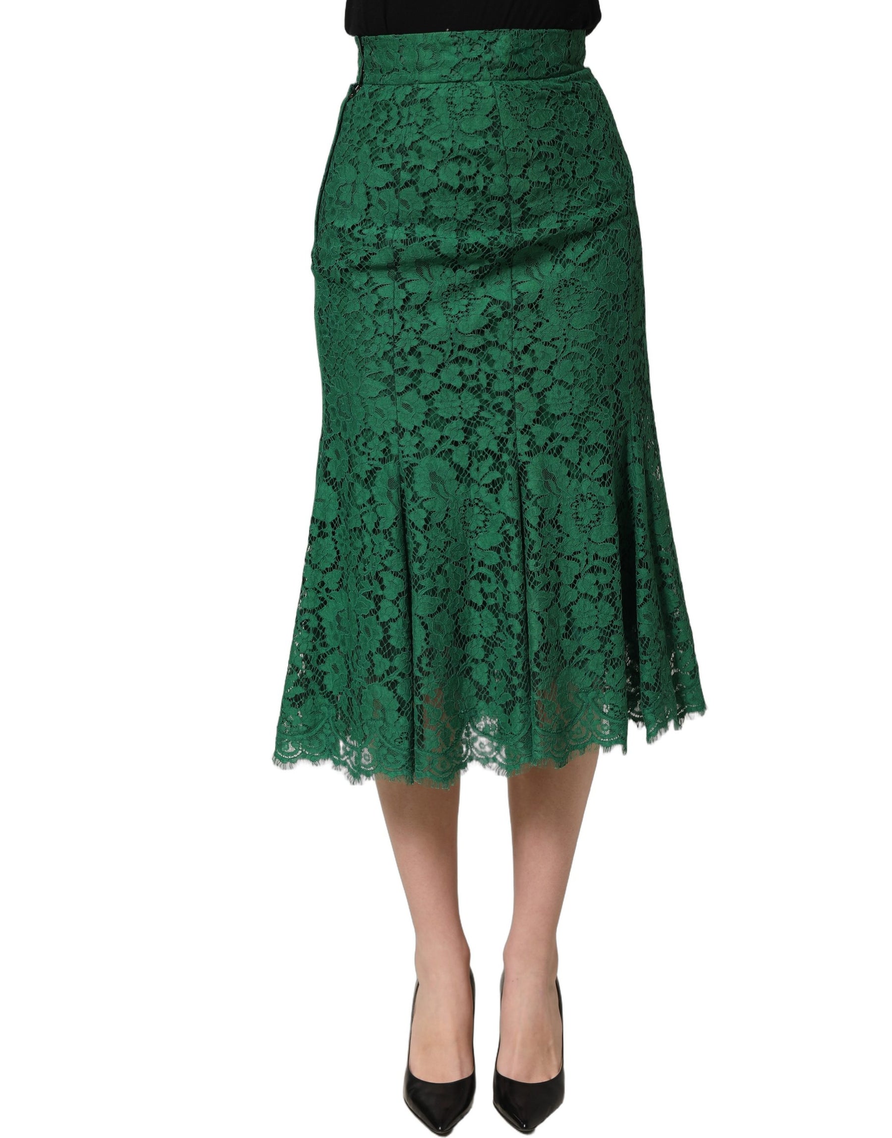 Dolce & Gabbana Green Lace High Waist Mermaid Midi Skirt | Regal Royce