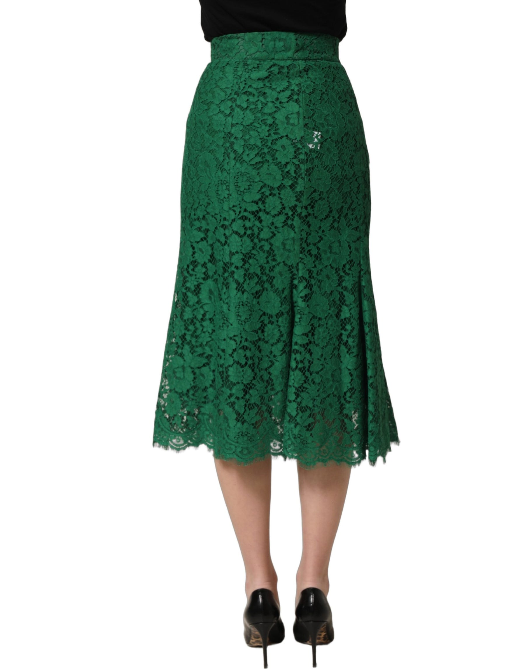 Dolce & Gabbana Green Lace High Waist Mermaid Midi Skirt | Regal Royce
