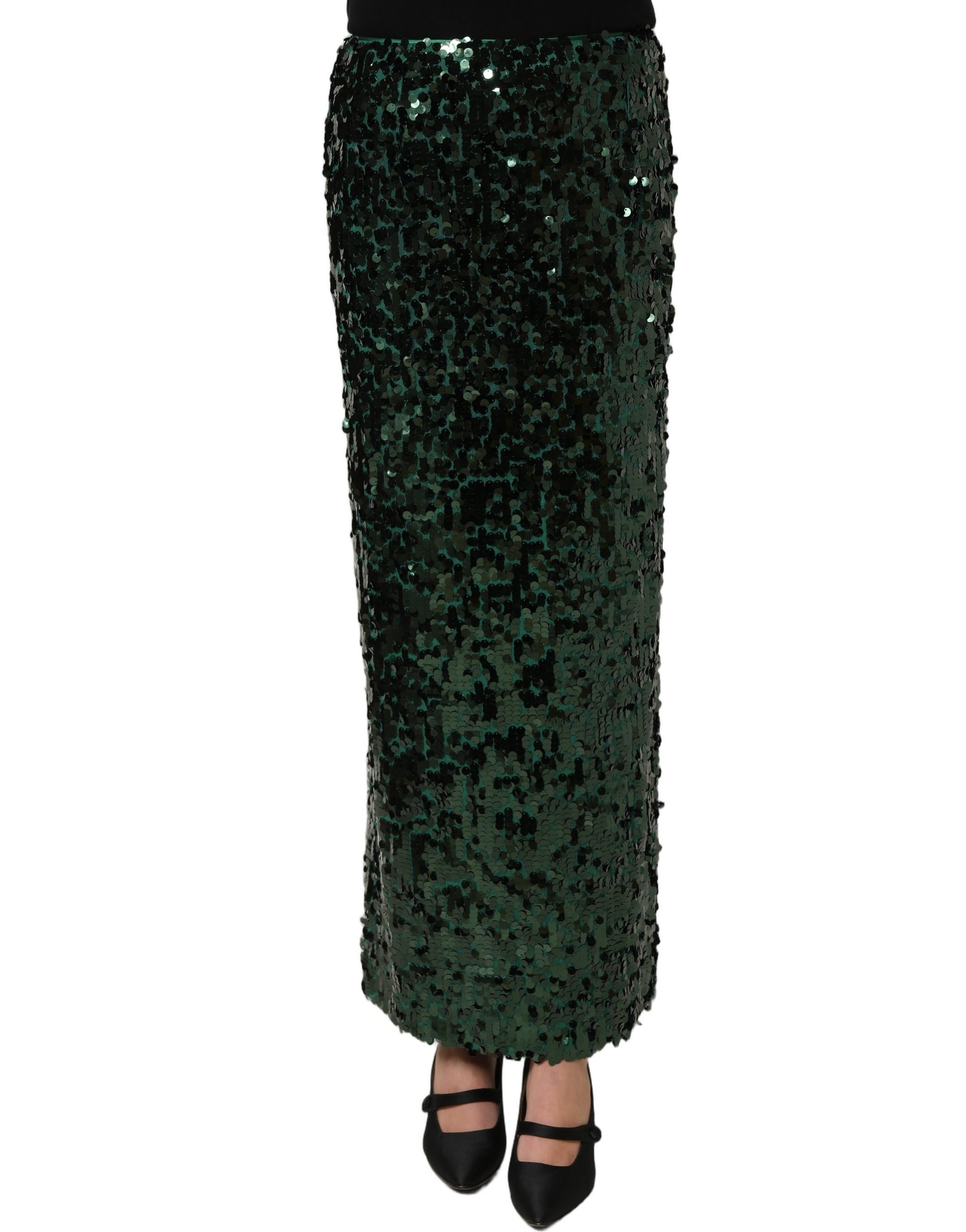 Dolce & Gabbana Green Sequin High Waist Pencil Cut Midi Skirt | Regal Royce