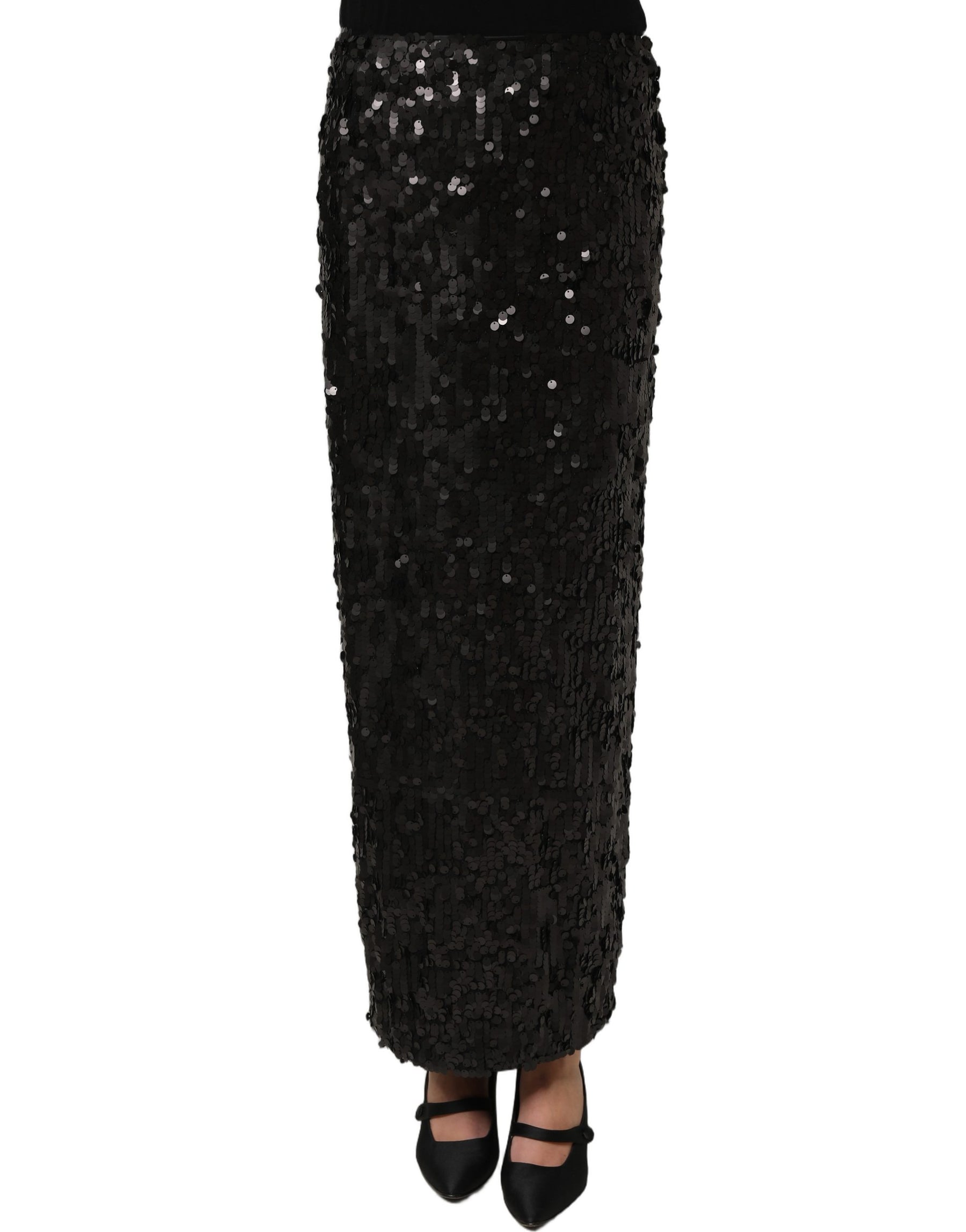 Dolce & Gabbana Black Sequin High Waist Pencil Midi Skirt | Regal Royce