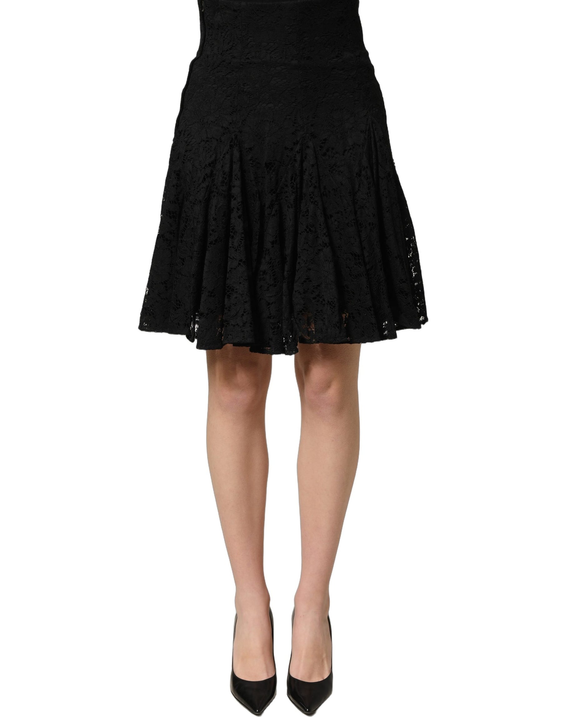 Dolce & Gabbana Black Floral Cut Out Lace A-line Mini Skirt | Regal Royce