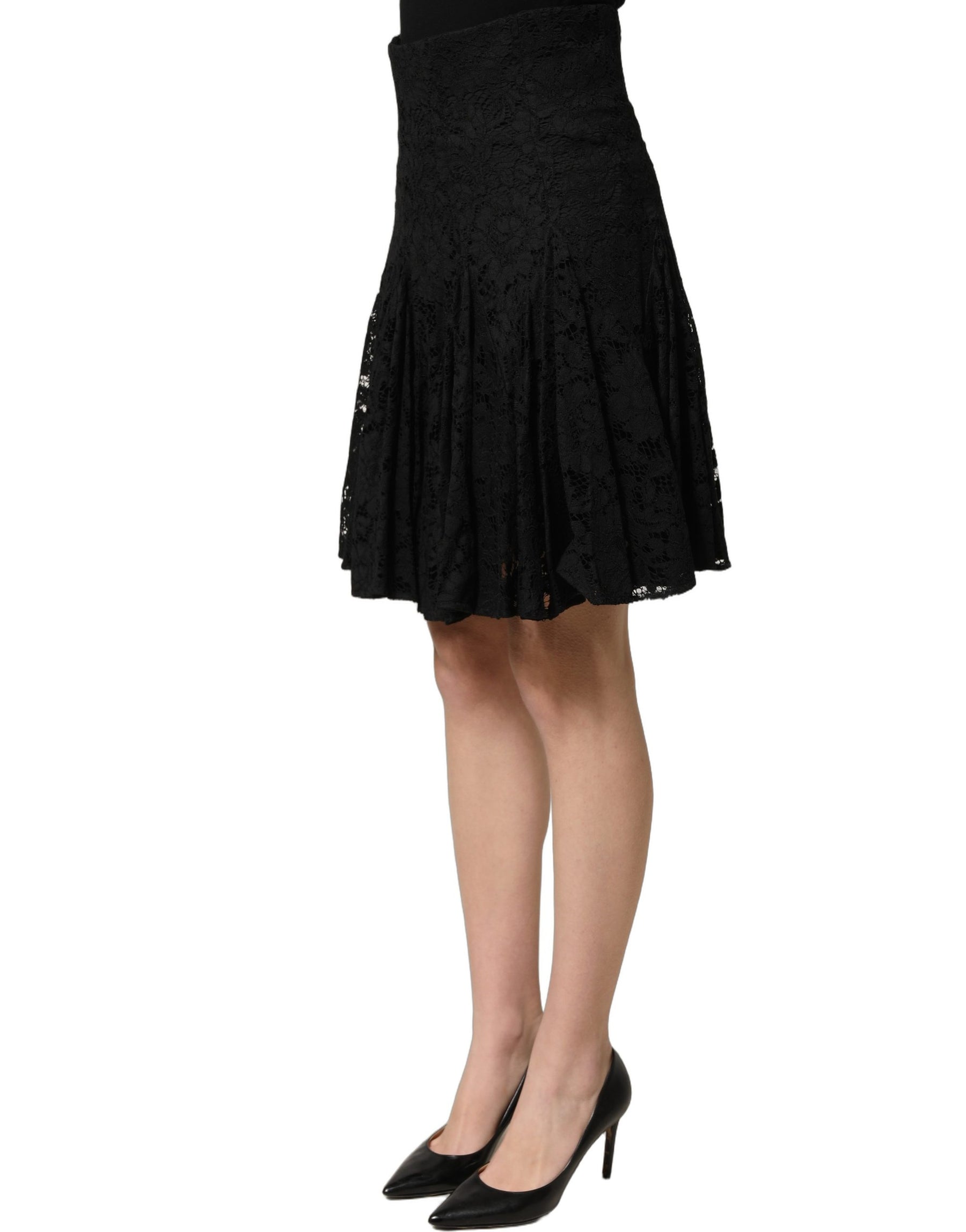 Dolce & Gabbana Black Floral Cut Out Lace A-line Mini Skirt | Regal Royce