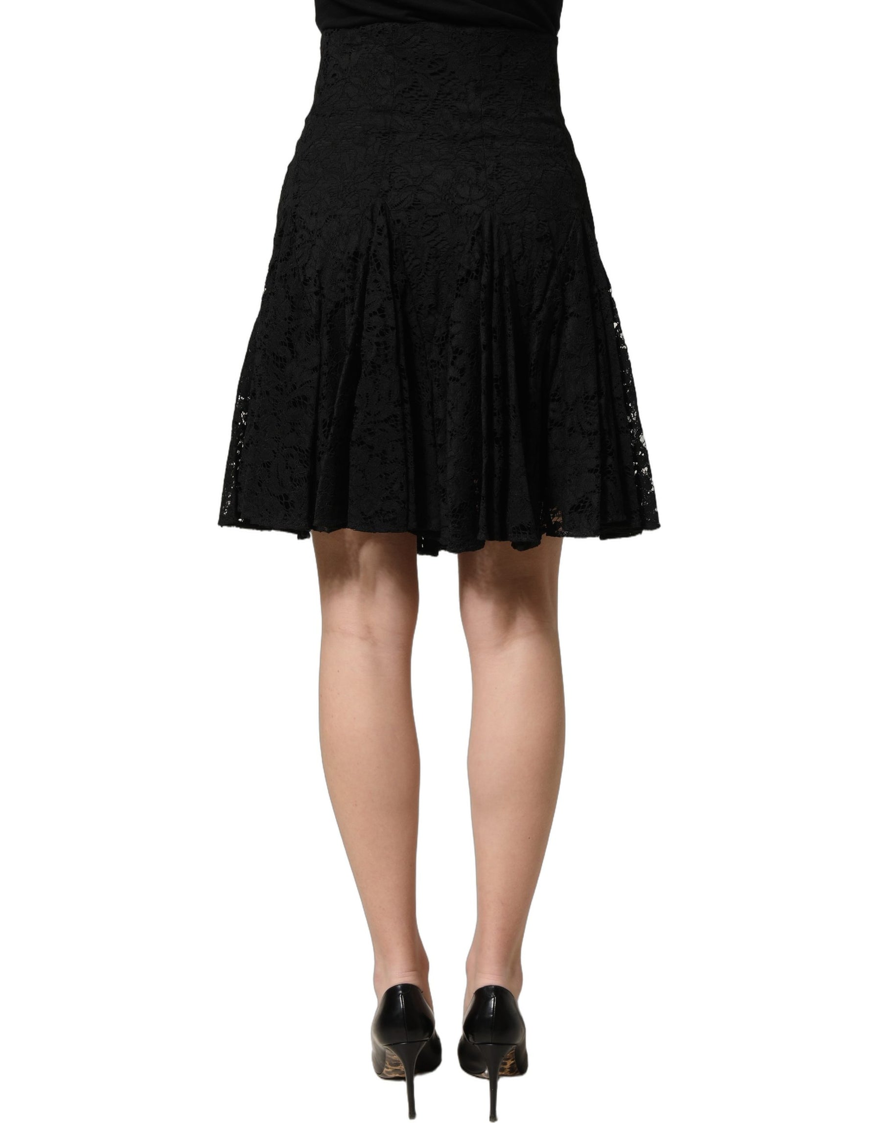 Dolce & Gabbana Black Floral Cut Out Lace A-line Mini Skirt | Regal Royce