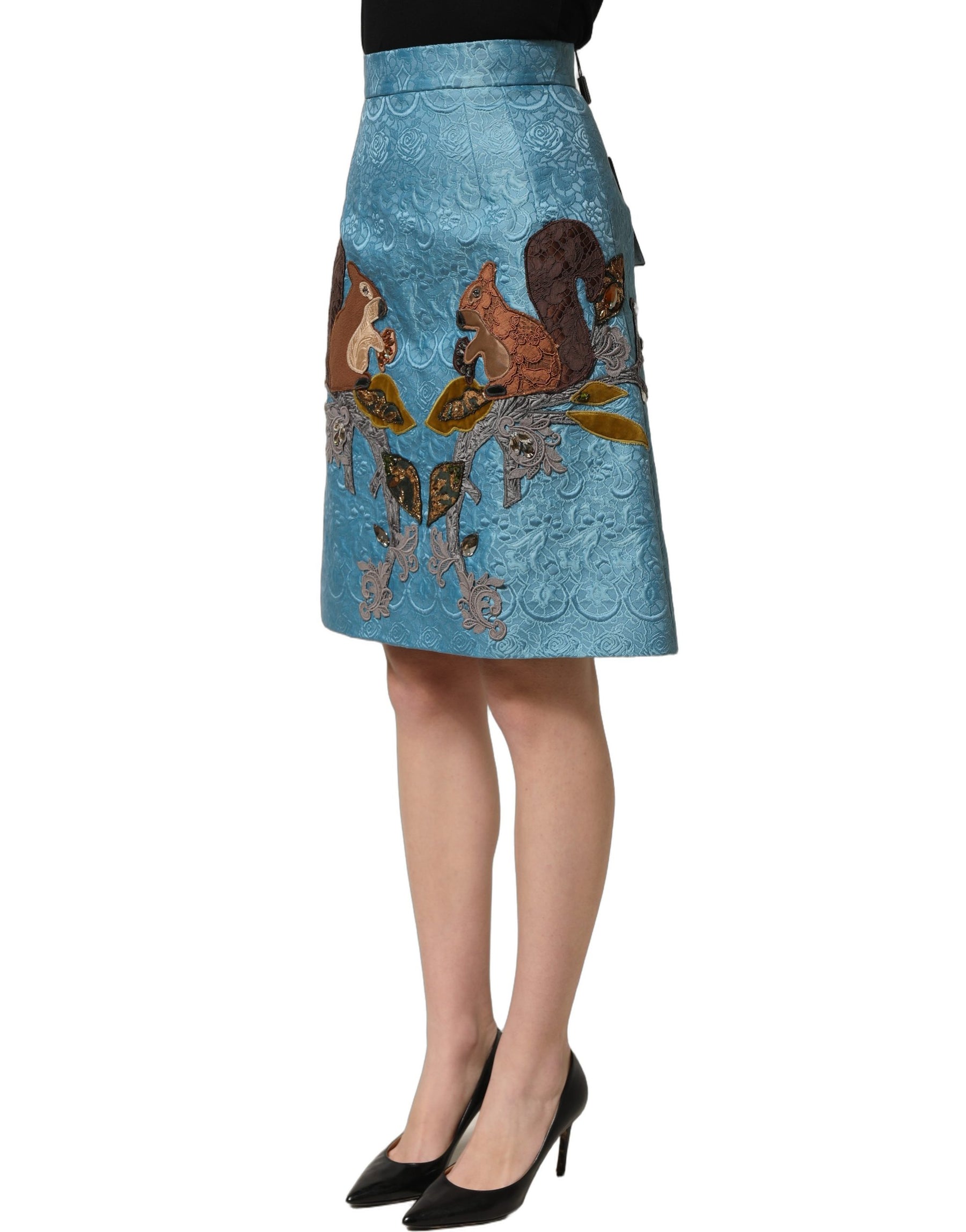 Dolce & Gabbana Blue Jacquard Embroidered A-line Skirt | Regal Royce