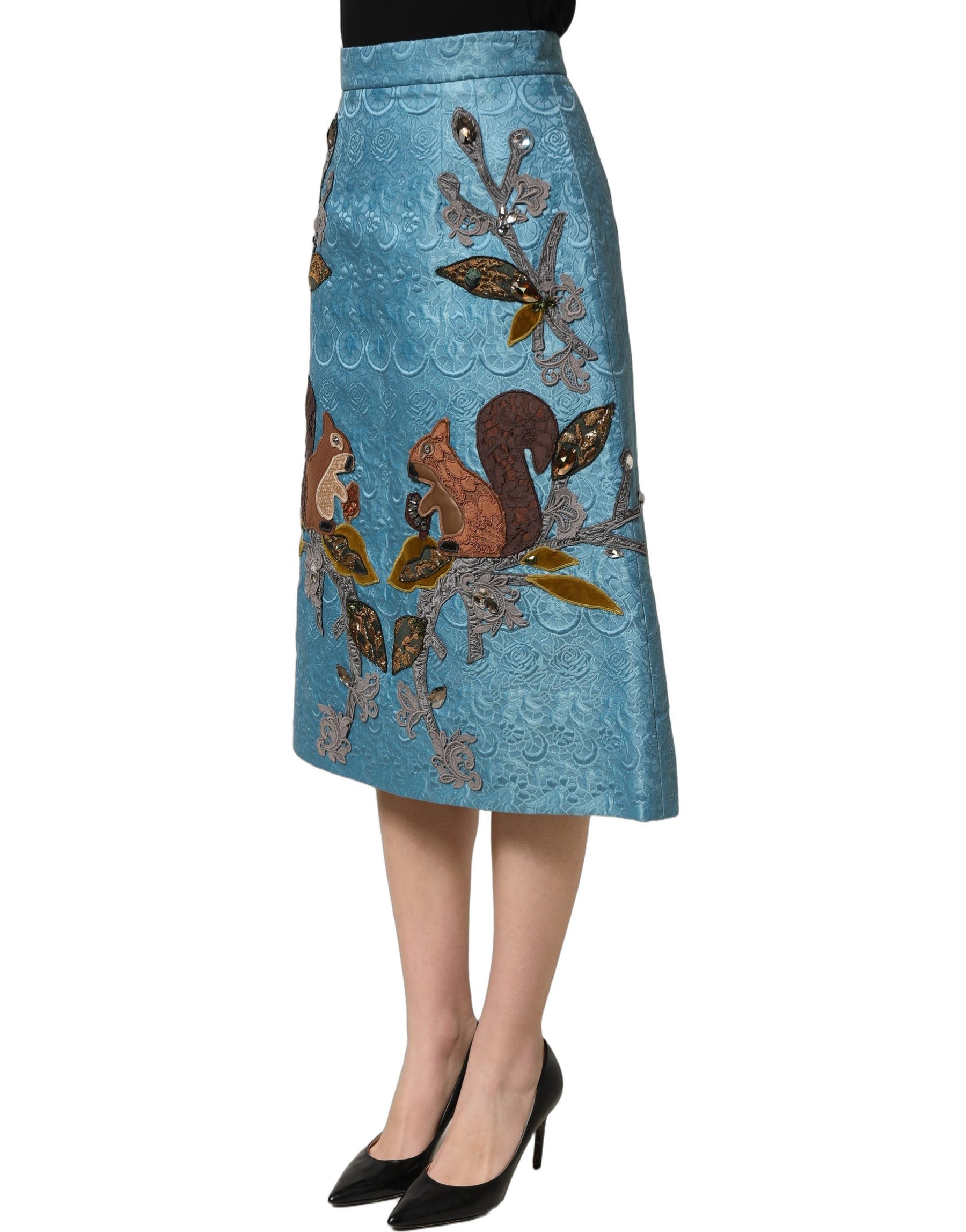 Dolce & Gabbana Blue Jacquard Embroidered A-line Midi Skirt | Regal Royce