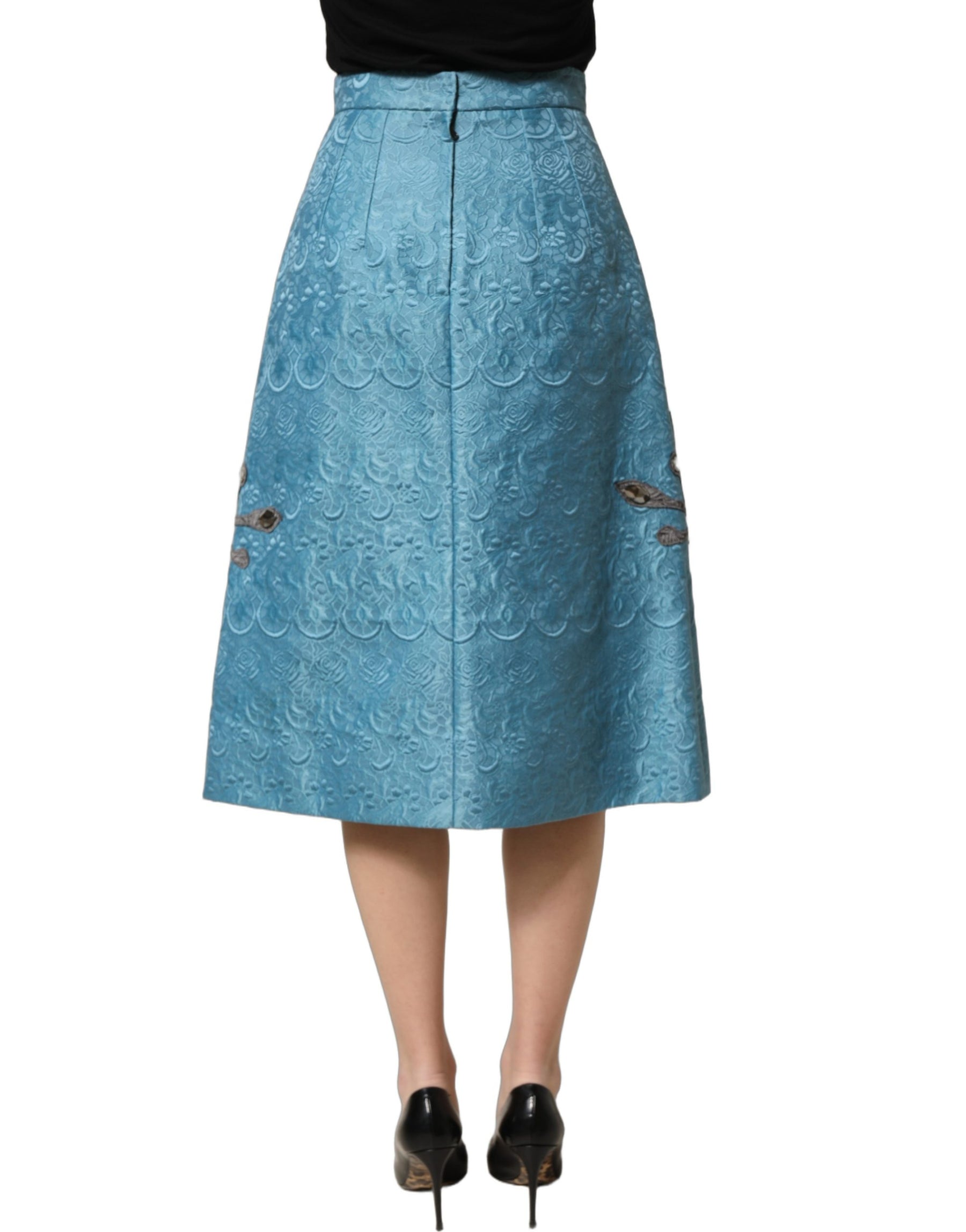 Dolce & Gabbana Blue Jacquard Embroidered A-line Midi Skirt | Regal Royce