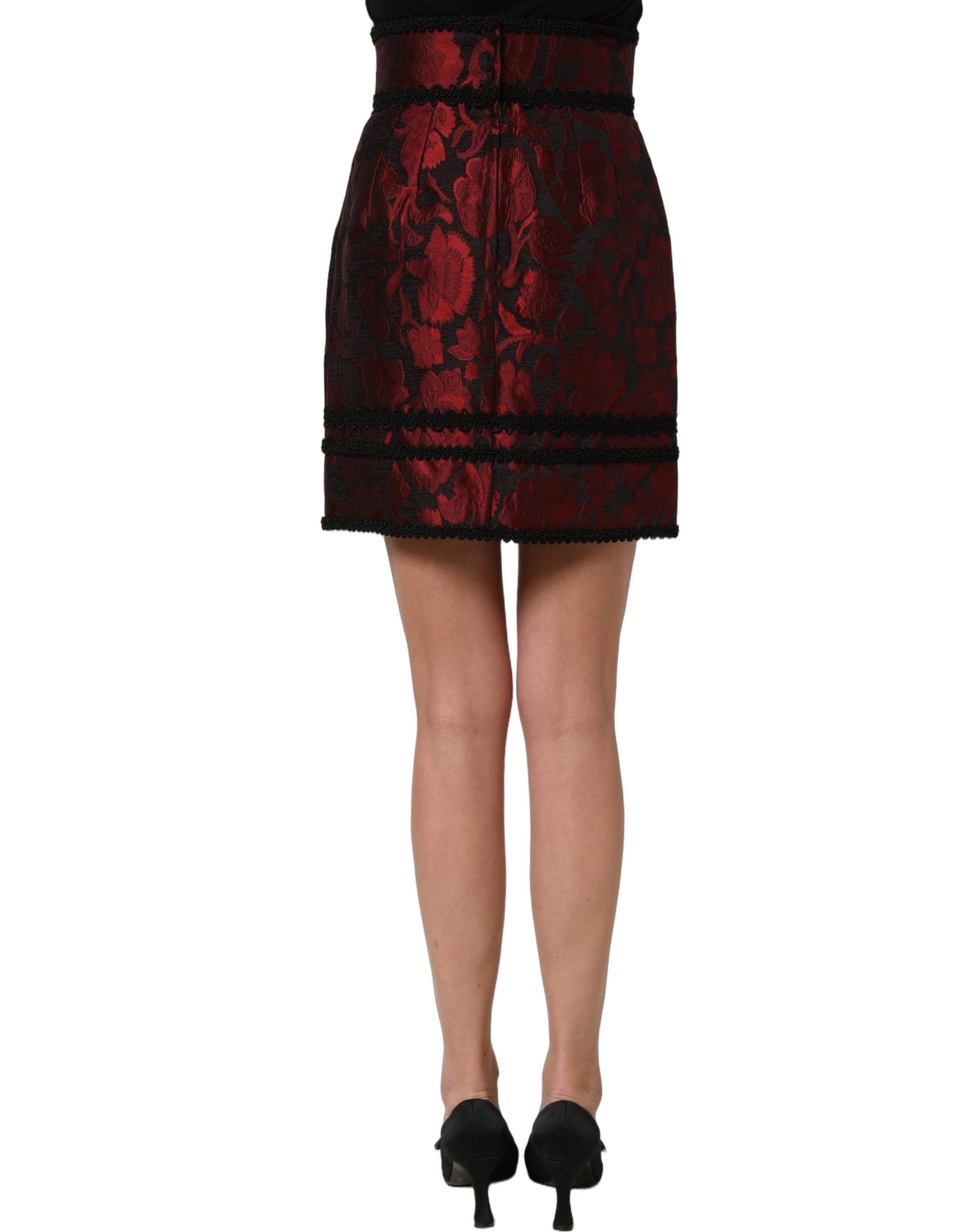 Dolce & Gabbana Red Black Floral Lace Jacquard Mini Skirt | Regal Royce