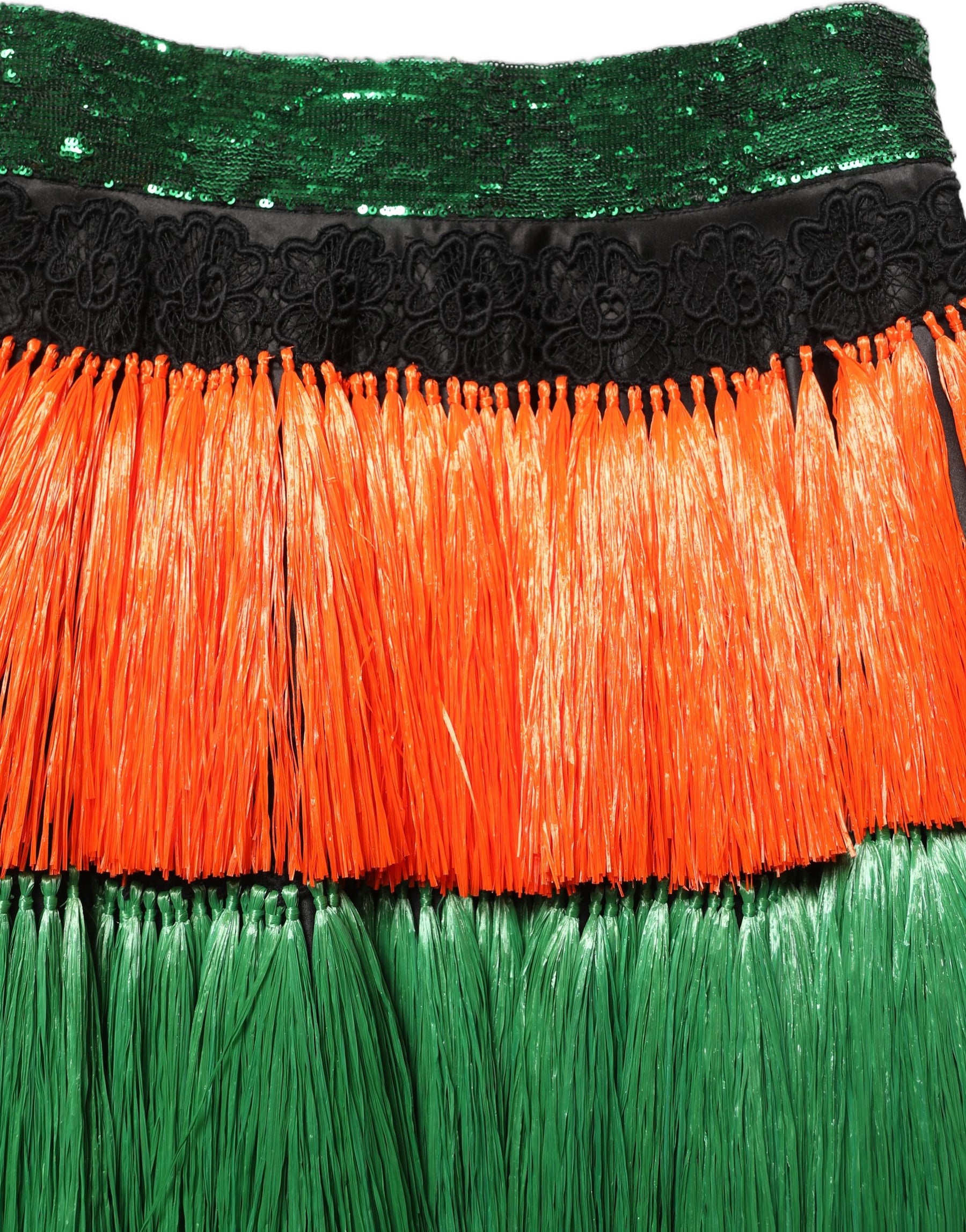 Dolce & Gabbana Multicolor Fringe Sequin High Waist Knee Length Skirt | Regal Royce