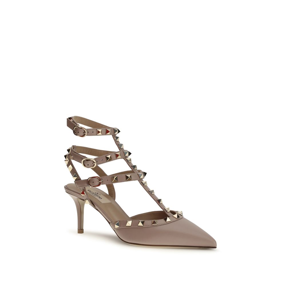Valentino Garavani Beige Calf Leather Bos Taurus Mid Heel Pumps | Regal Royce