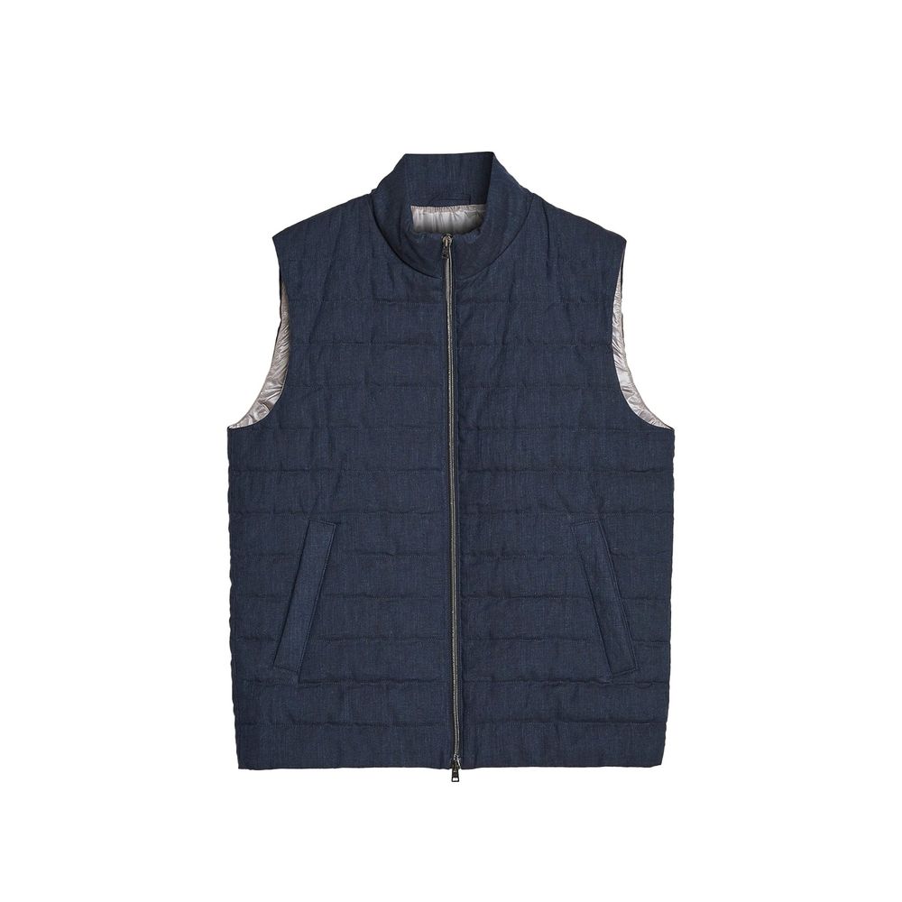 Herno Blue Linen Sleeveless Jacket | Regal Royce