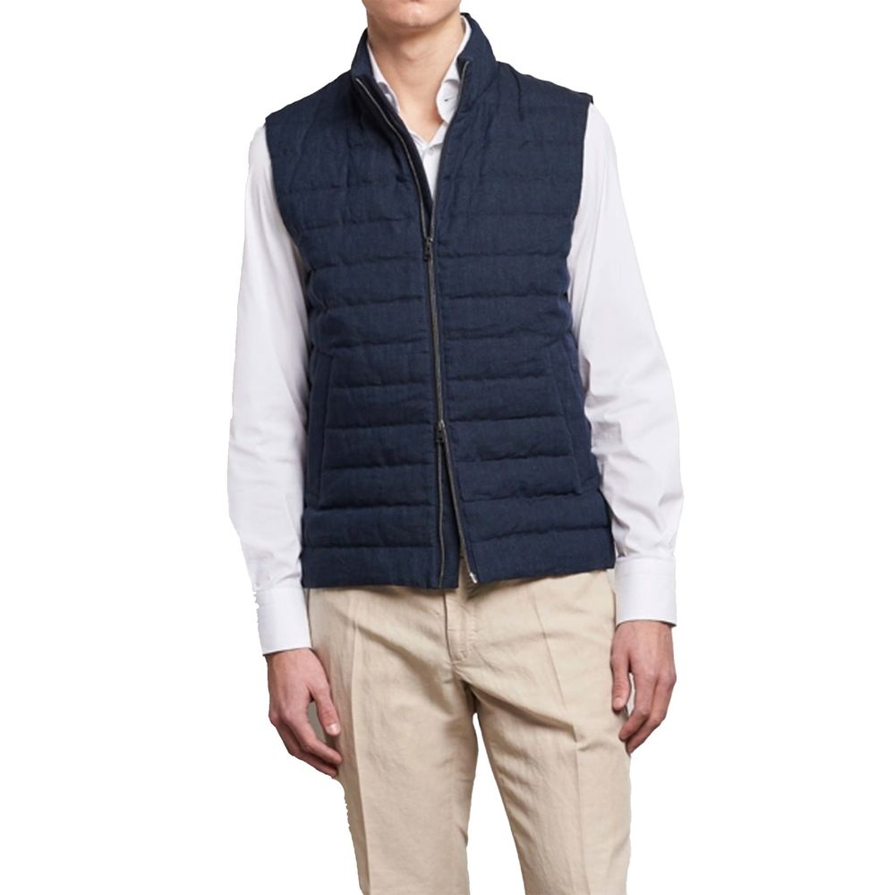 Herno Blue Linen Sleeveless Jacket | Regal Royce