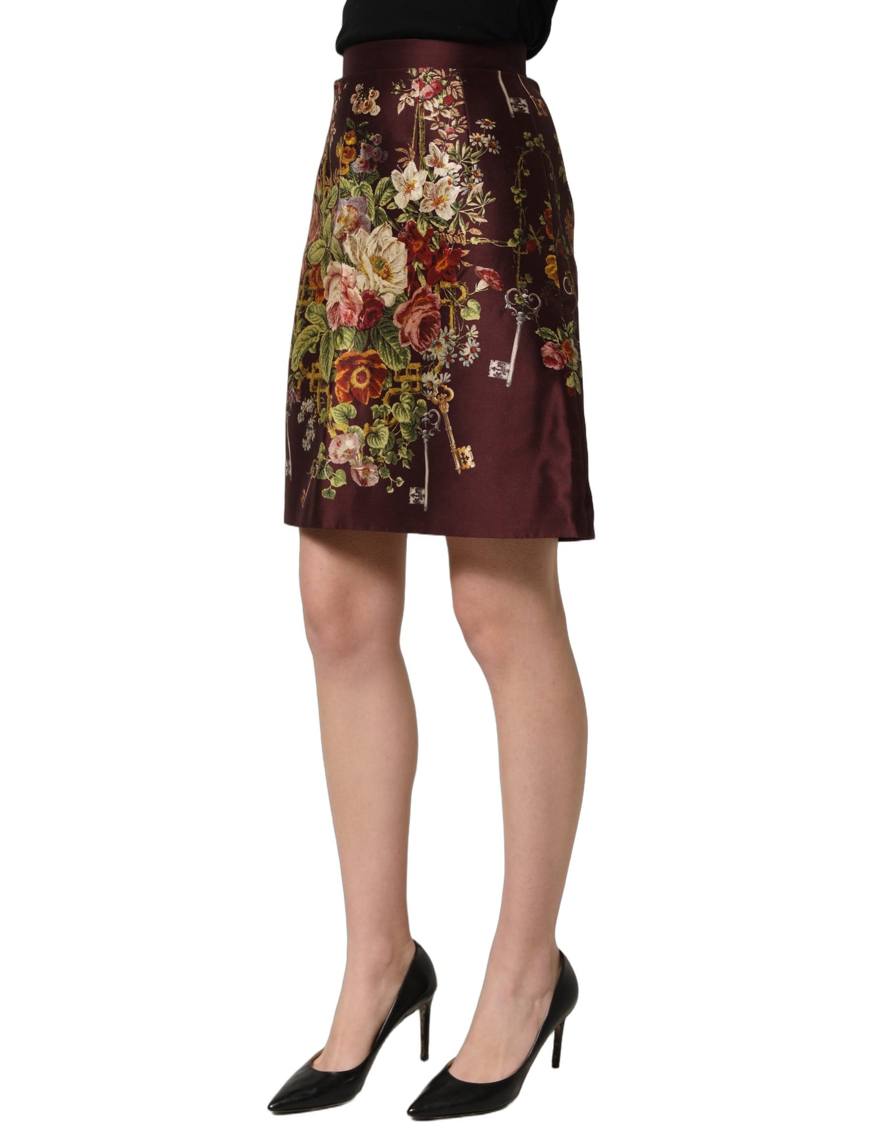 Dolce & Gabbana Burgundy Floral HighWaist A-line Mini Skirt | Regal Royce