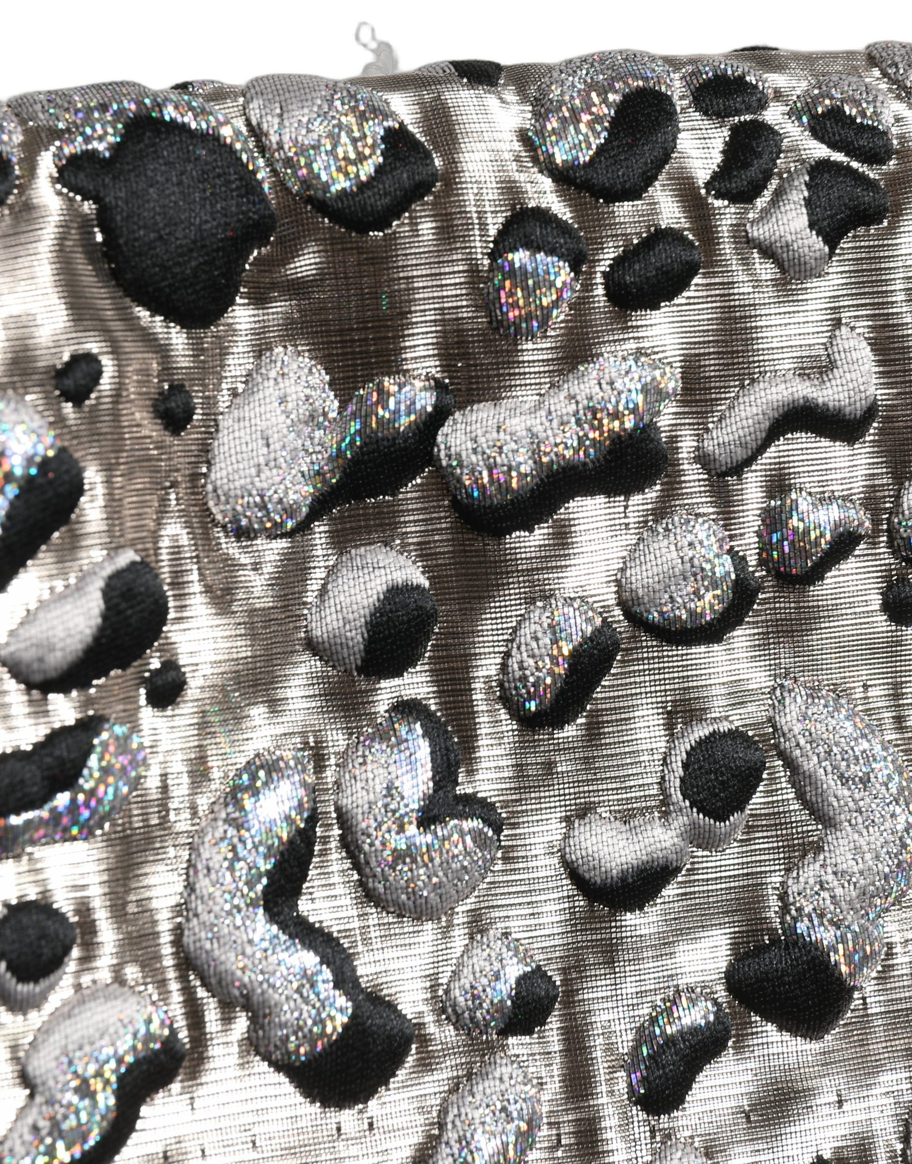 Dolce & Gabbana Silver Leopard Jacquard Mid Waist Mini Skirt | Regal Royce