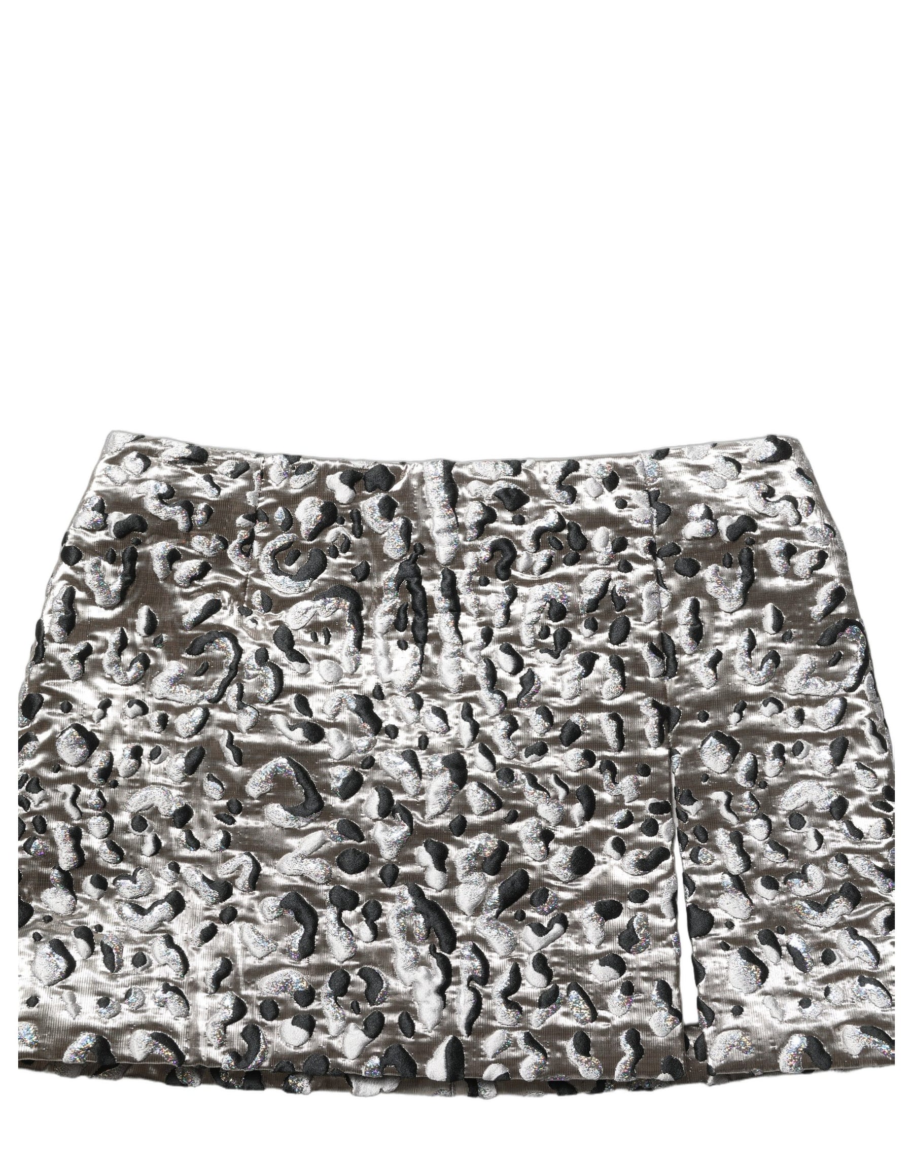 Dolce & Gabbana Silver Leopard Jacquard Mid Waist Mini Skirt | Regal Royce