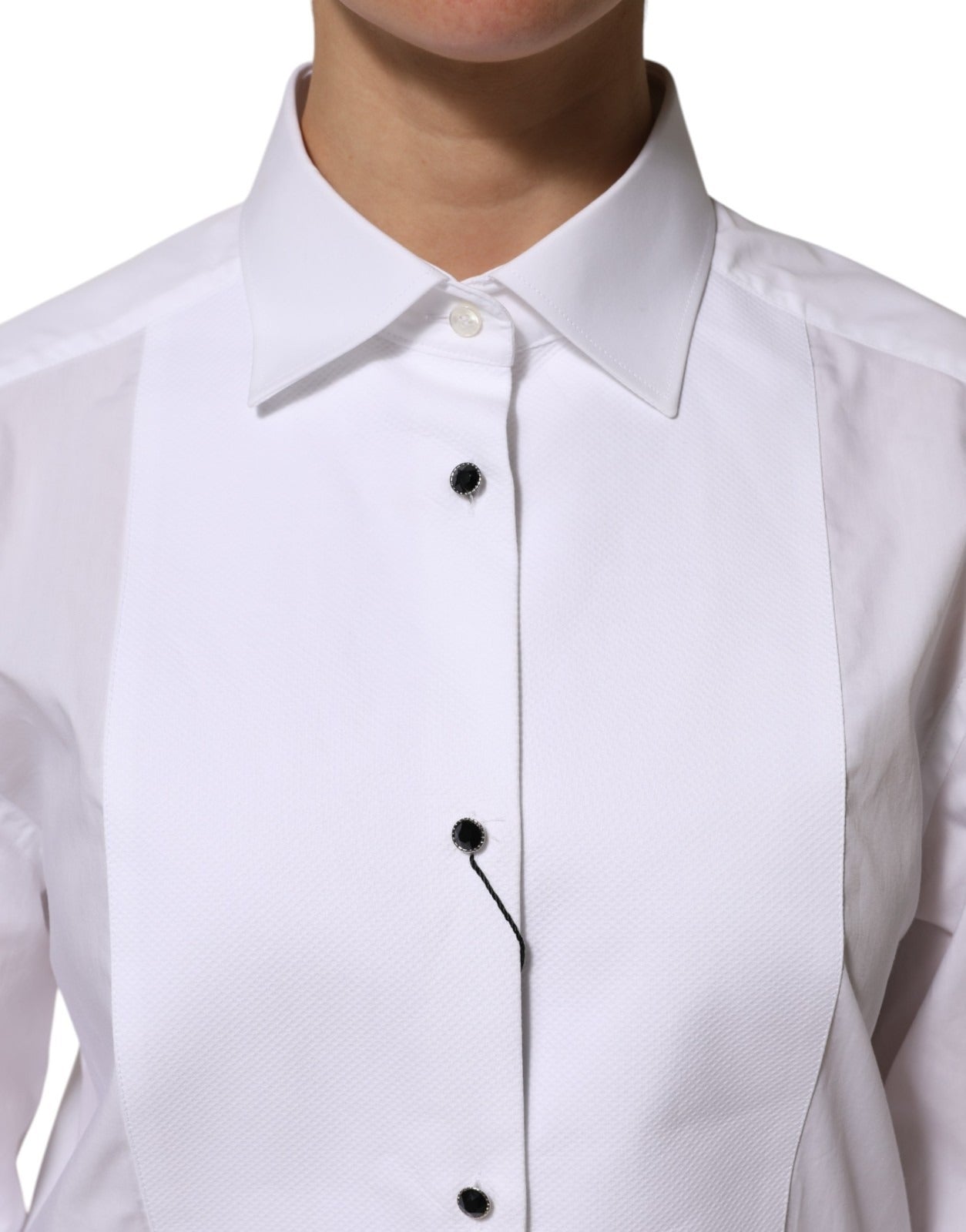 Dolce & Gabbana White Cotton Tuxedo Bib Long Sleeve Dress Shirt | Regal Royce