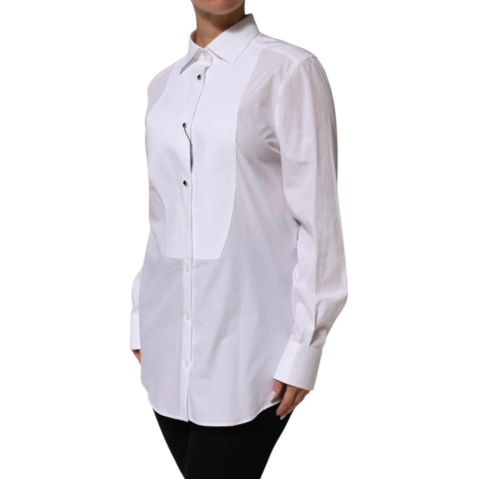 Dolce & Gabbana White Cotton Tuxedo Bib Long Sleeve Dress Shirt | Regal Royce