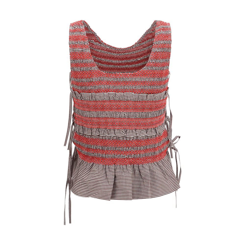 Ganni Brown Cotton Sleeveles T-Shirt | Regal Royce