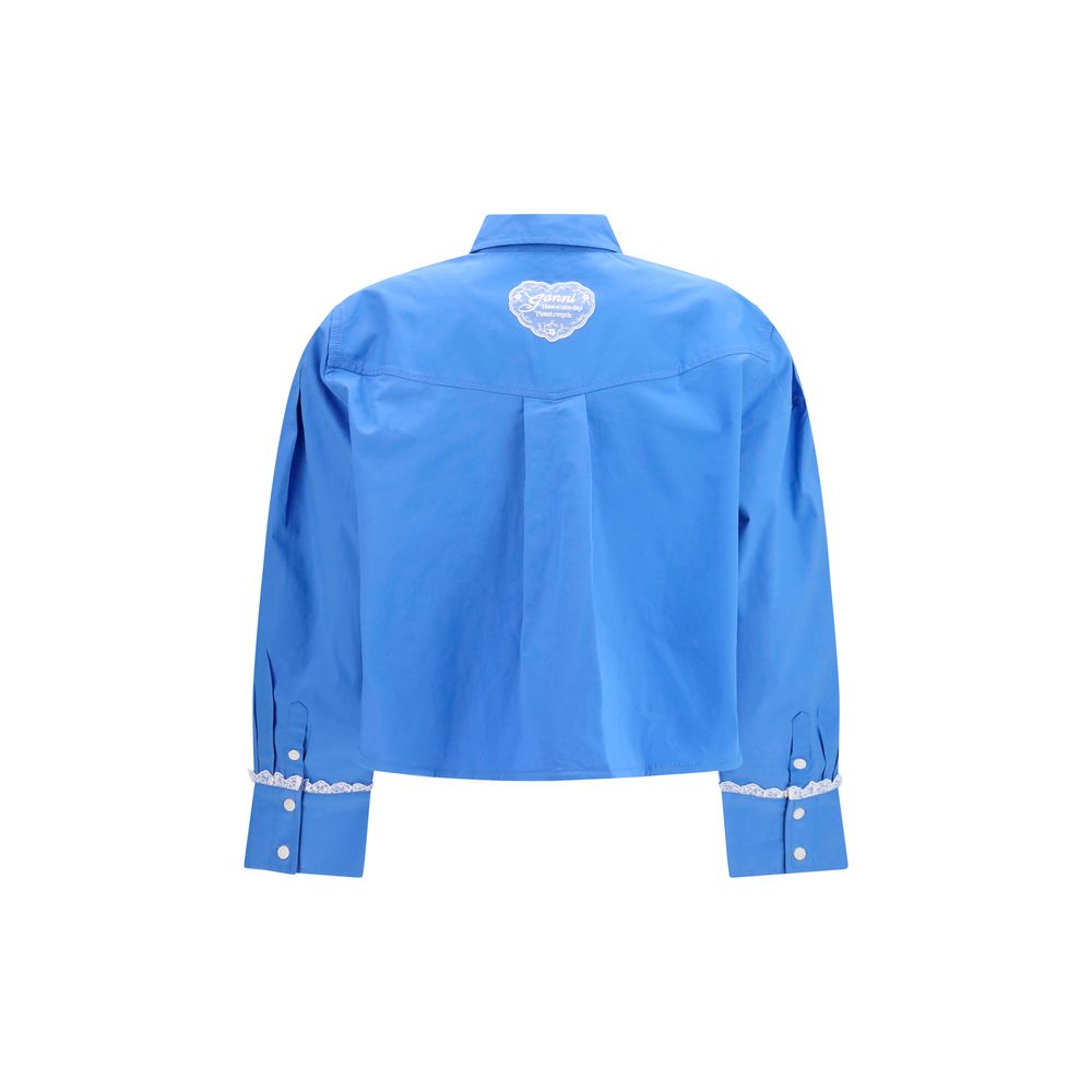 Ganni Blue Cotton Pattern Shirt | Regal Royce