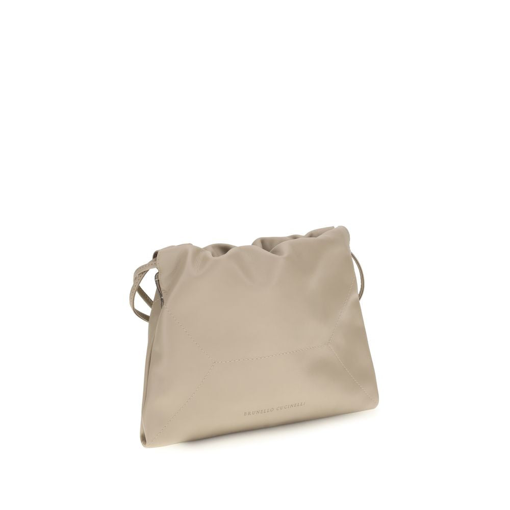 Brunello Cucinelli Beige Calf Leather Bos Taurus Shoulder Bag | Regal Royce