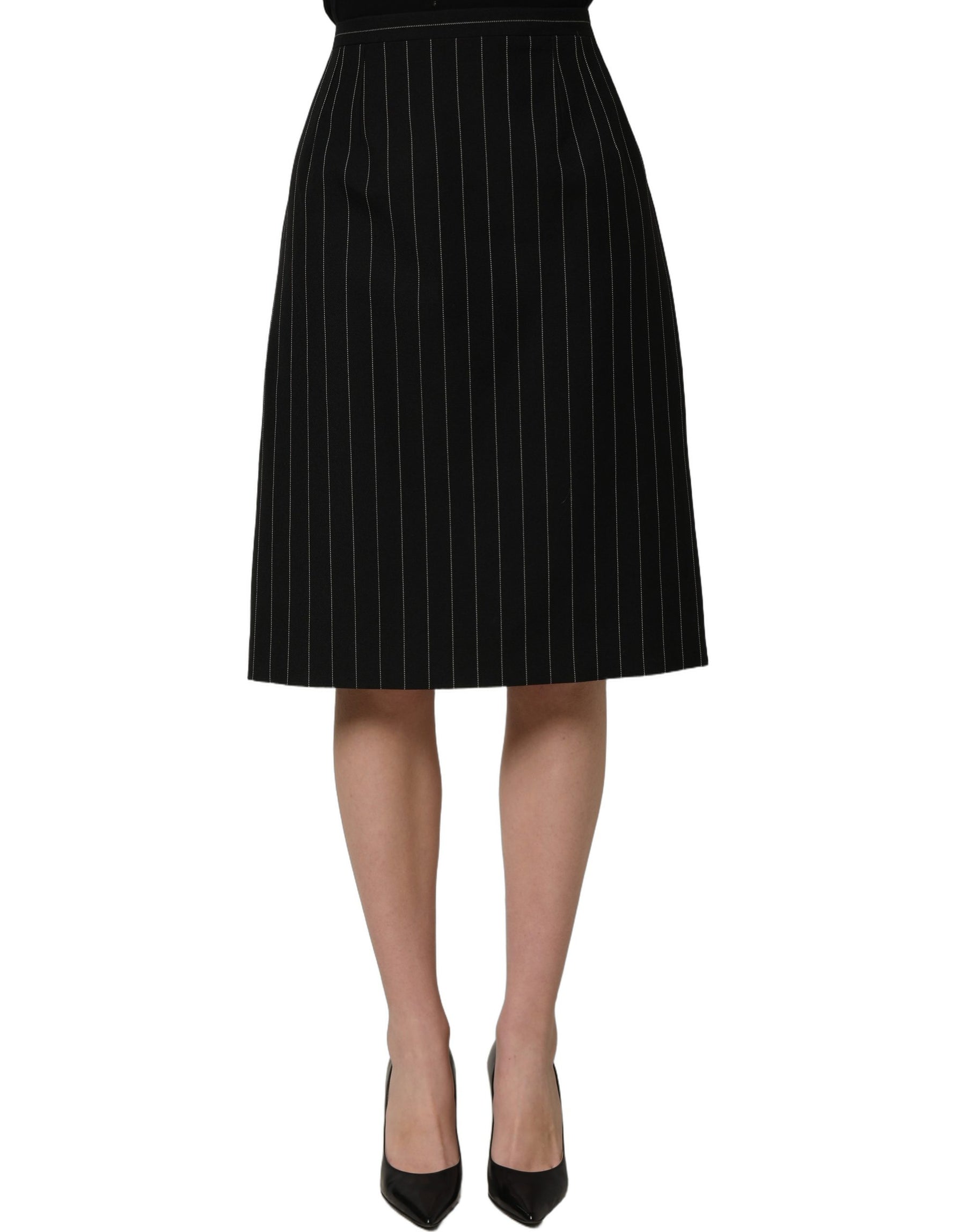 Dolce & Gabbana Black Pinstriped HighWaist Pencil Cut Skirt | Regal Royce