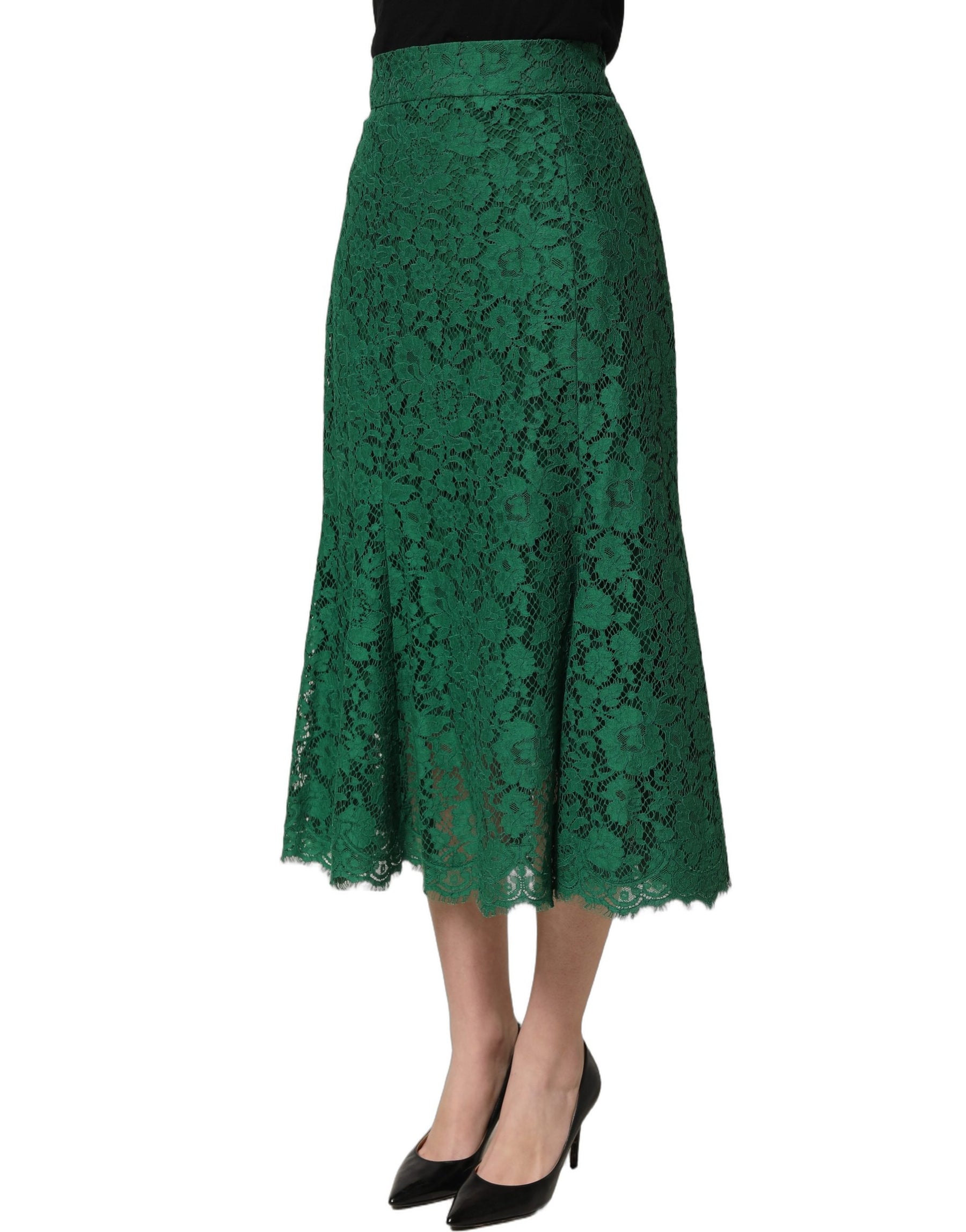 Dolce & Gabbana Green Lace High Waist Mermaid Midi Skirt | Regal Royce