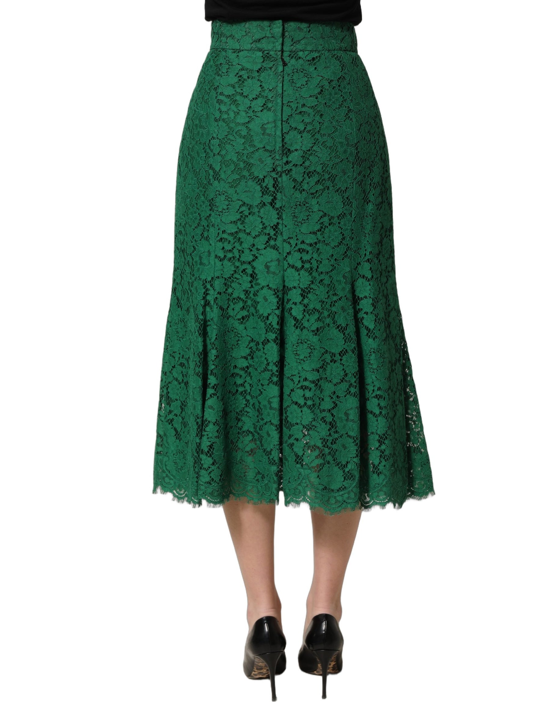Dolce & Gabbana Green Lace High Waist Mermaid Midi Skirt | Regal Royce