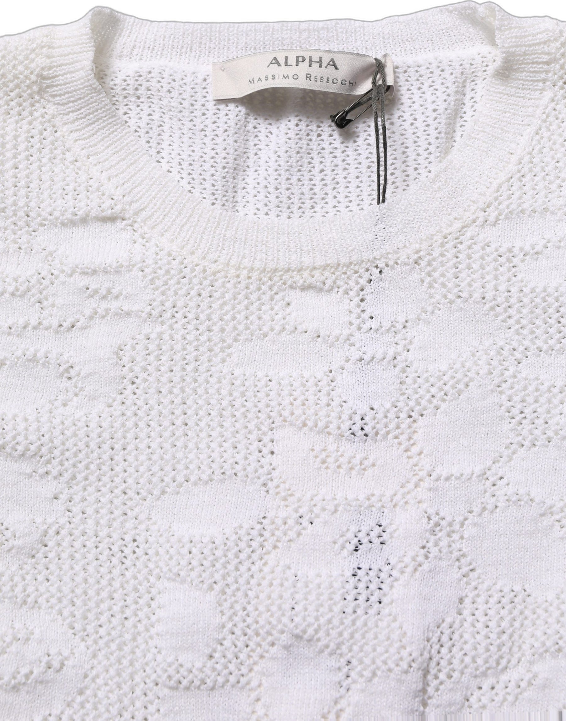 Alpha Studio White Floral Lace Knit Fabric Short Sleeves Blouse Top | Regal Royce