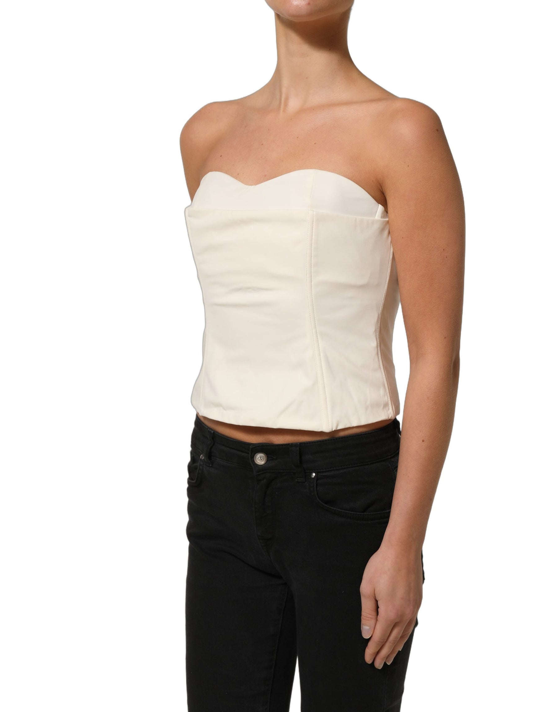 Elisabetta Franchi Off White Strapless Sweetheart Neck Top | Regal Royce