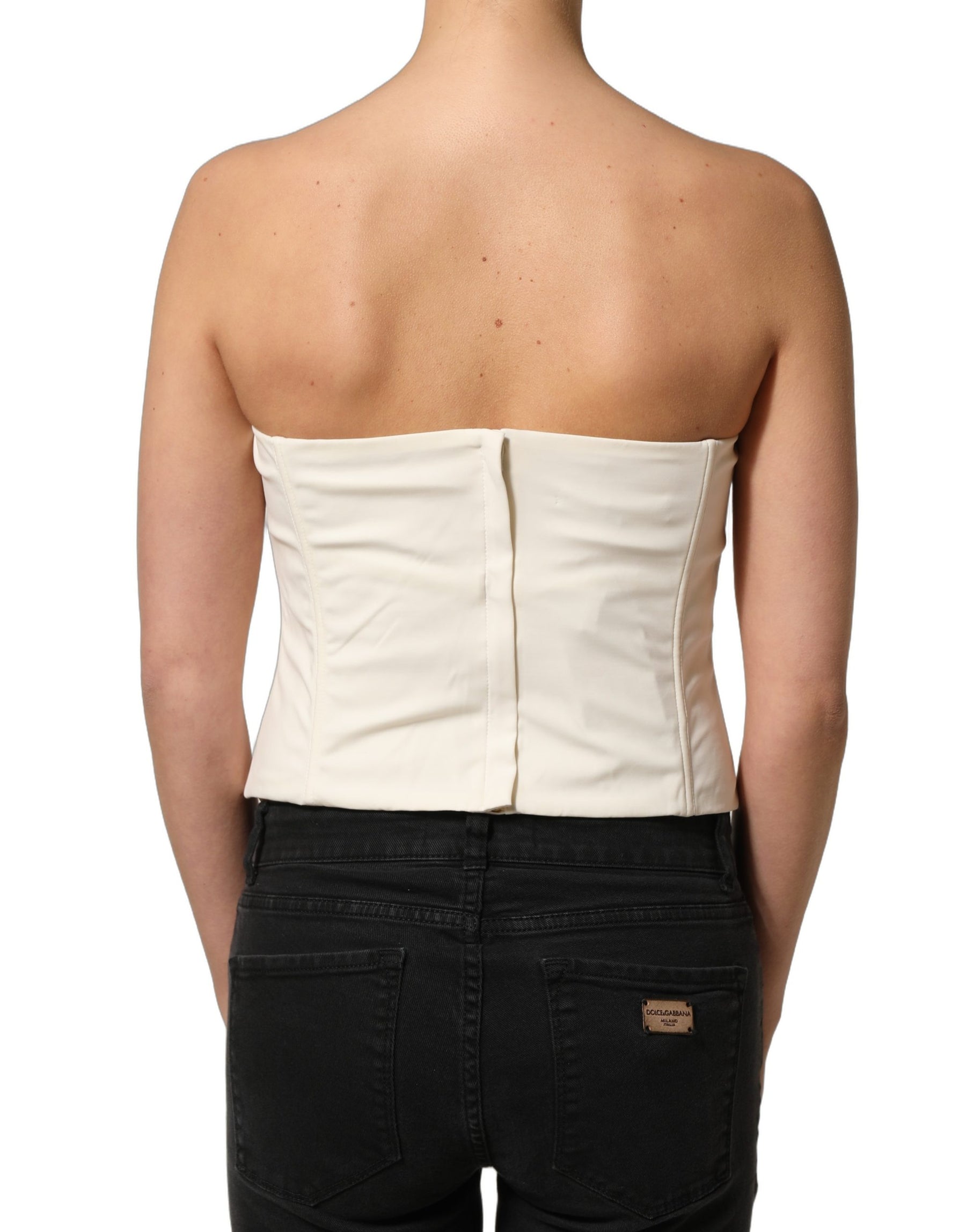 Elisabetta Franchi Off White Strapless Sweetheart Neck Top | Regal Royce