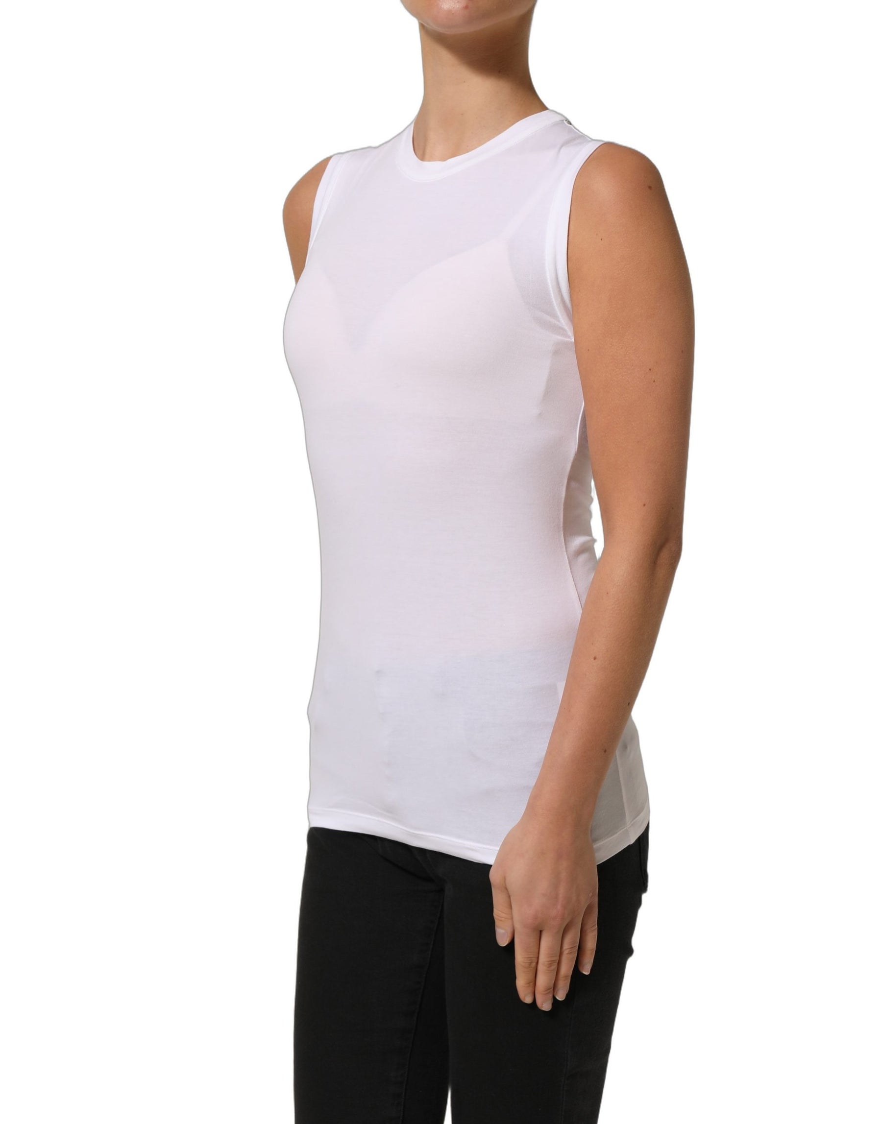 Brunello Cucinelli White SleeveLess Crew Neck Tank Blouse Top | Regal Royce