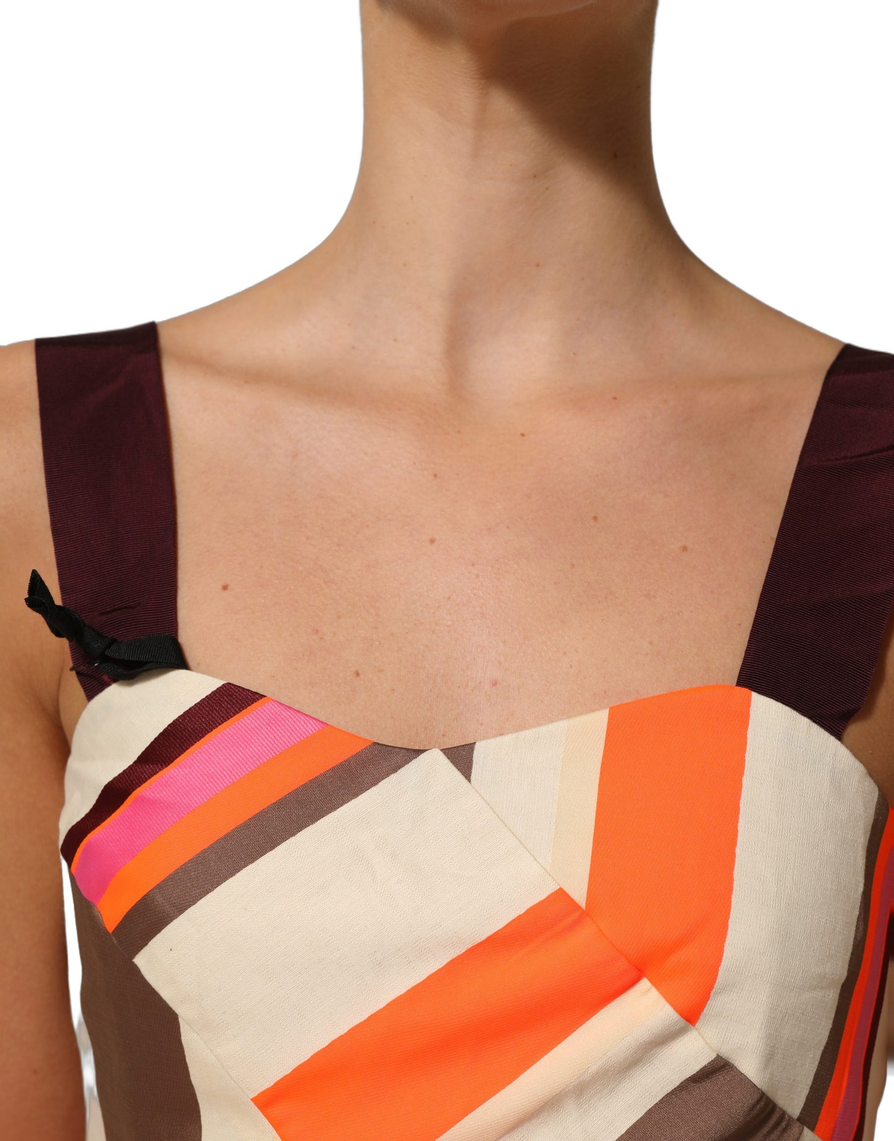 PINKO Multicolor Striped Cotton Sleeveless Draped Peplum Top | Regal Royce