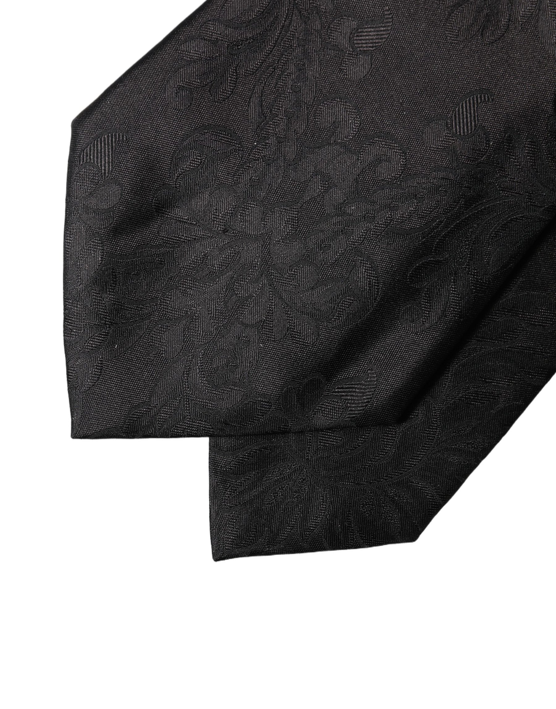 Dolce & Gabbana Black Paisley Woven Silk Adjustable Women Necktie Tie | Regal Royce