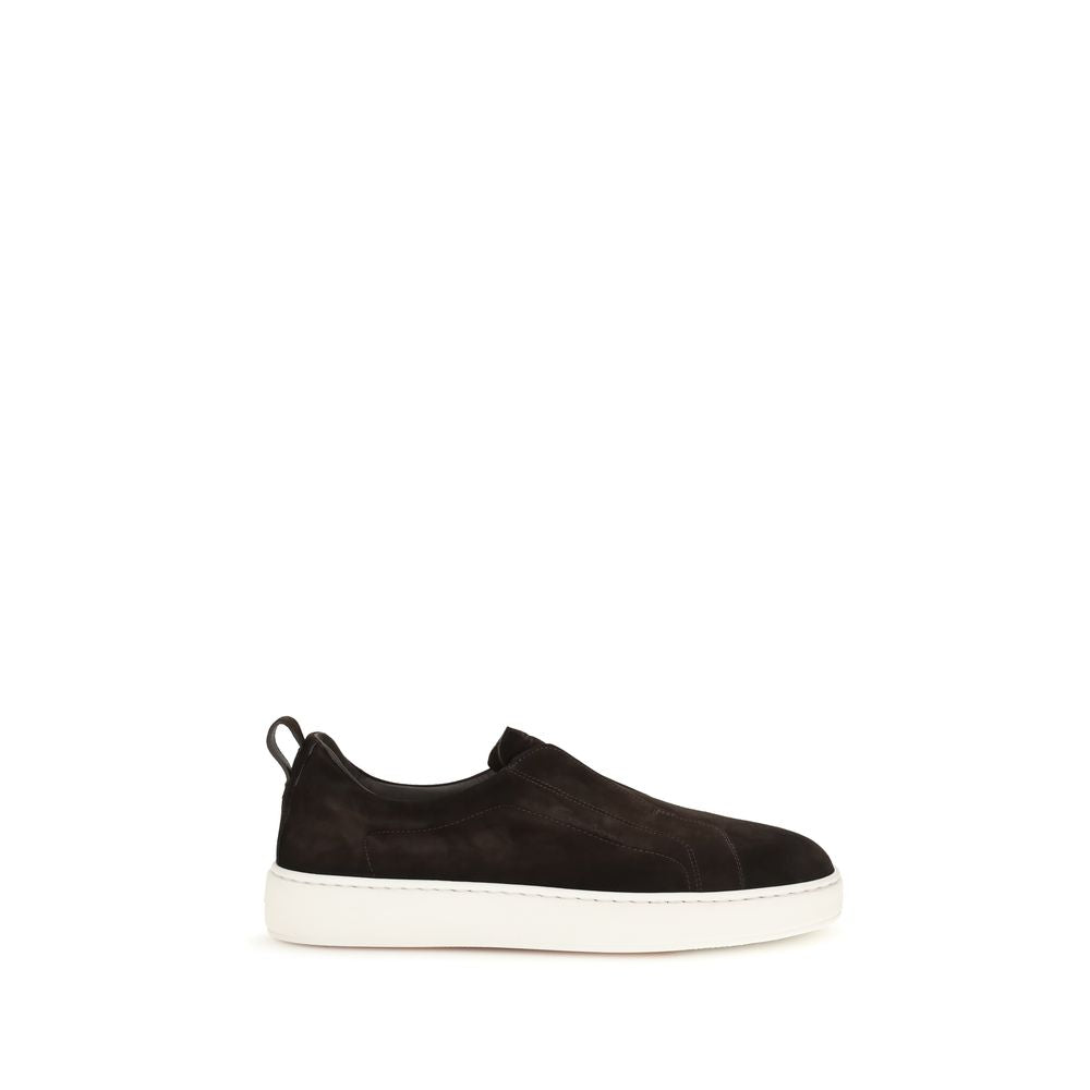Santoni Brown Calf Leather Bos Taurus Sneakers | Regal Royce