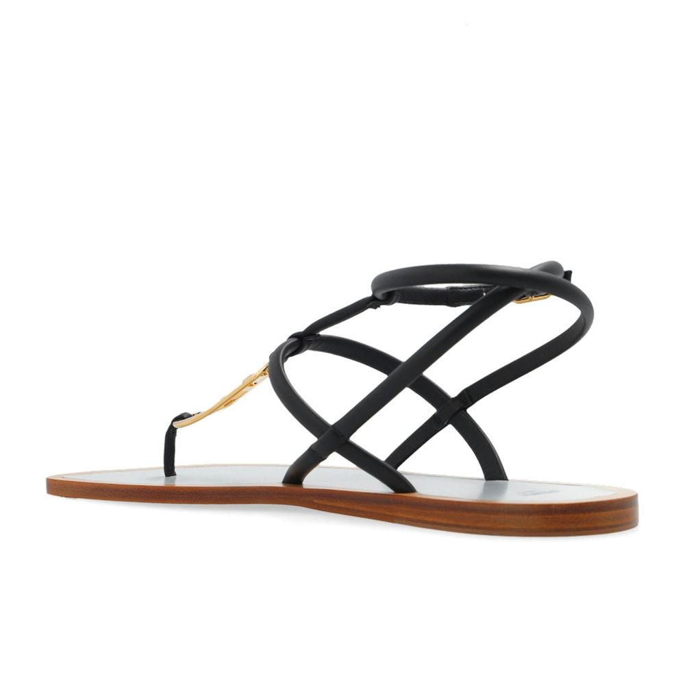 Fendi Black Leather Flat Sandals | Regal Royce