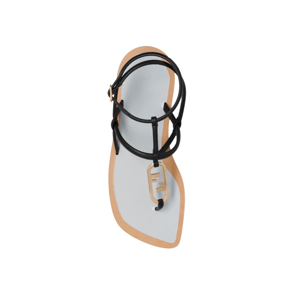 Fendi Black Leather Flat Sandals | Regal Royce