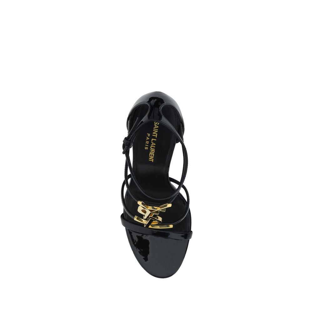 Saint Laurent Black Calf Leather Bos Taurus Stiletto Heel Sandals | Regal Royce