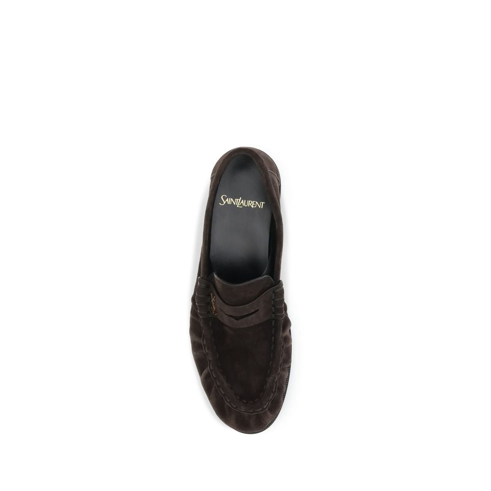 Saint Laurent Brown Calf Leather Bos Taurus Slip-On Loafers | Regal Royce