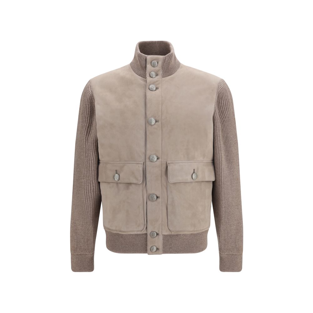 Brunello Cucinelli Beige Calf Leather Bos Taurus Leather Jacket | Regal Royce
