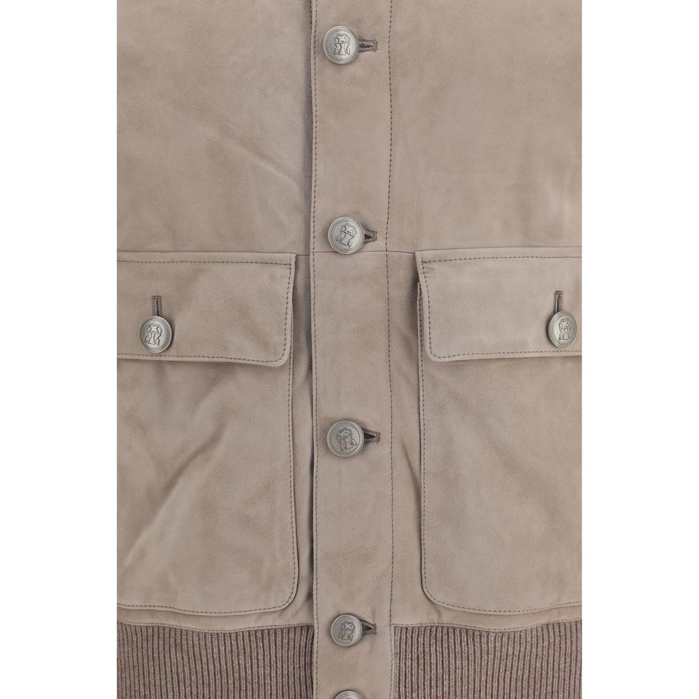 Brunello Cucinelli Beige Calf Leather Bos Taurus Leather Jacket | Regal Royce