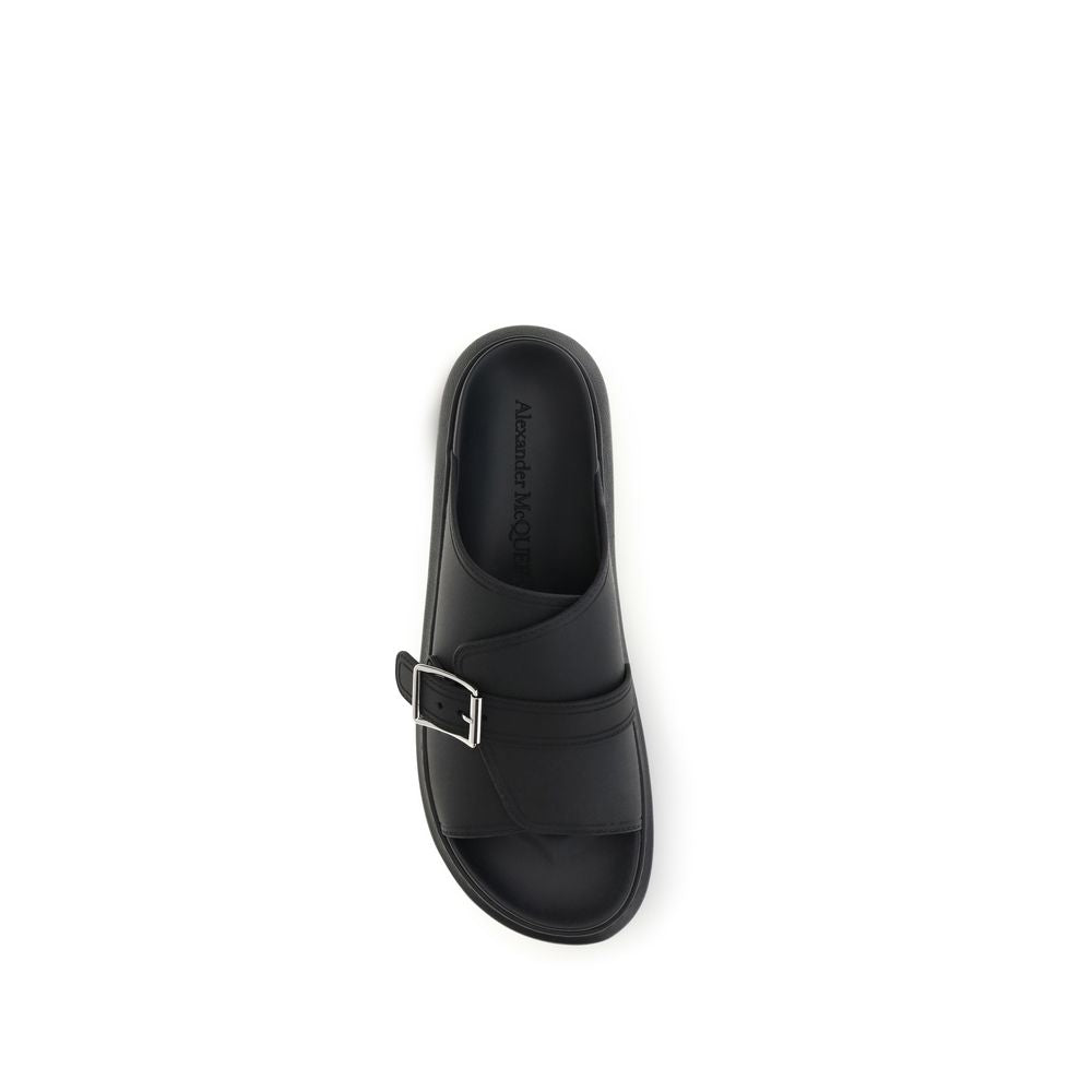 Alexander McQueen Black Calf Leather Bos Taurus Platform Sandals | Regal Royce