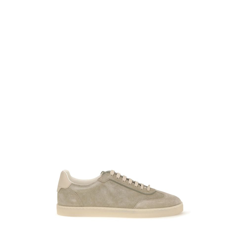 Brunello Cucinelli Beige Calf Leather Bos Taurus Sneakers | Regal Royce