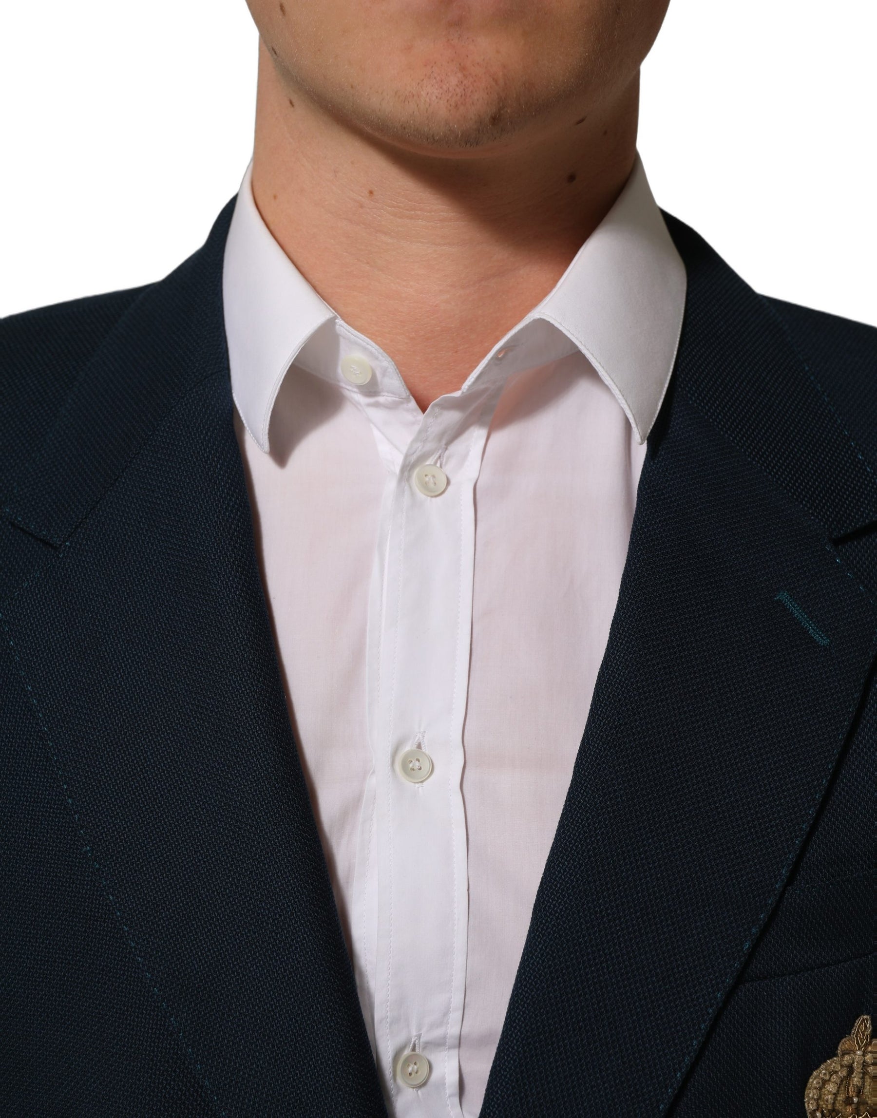 Dolce & Gabbana Blue Wool Logo Single Breasted Coat Jacket | Regal Royce