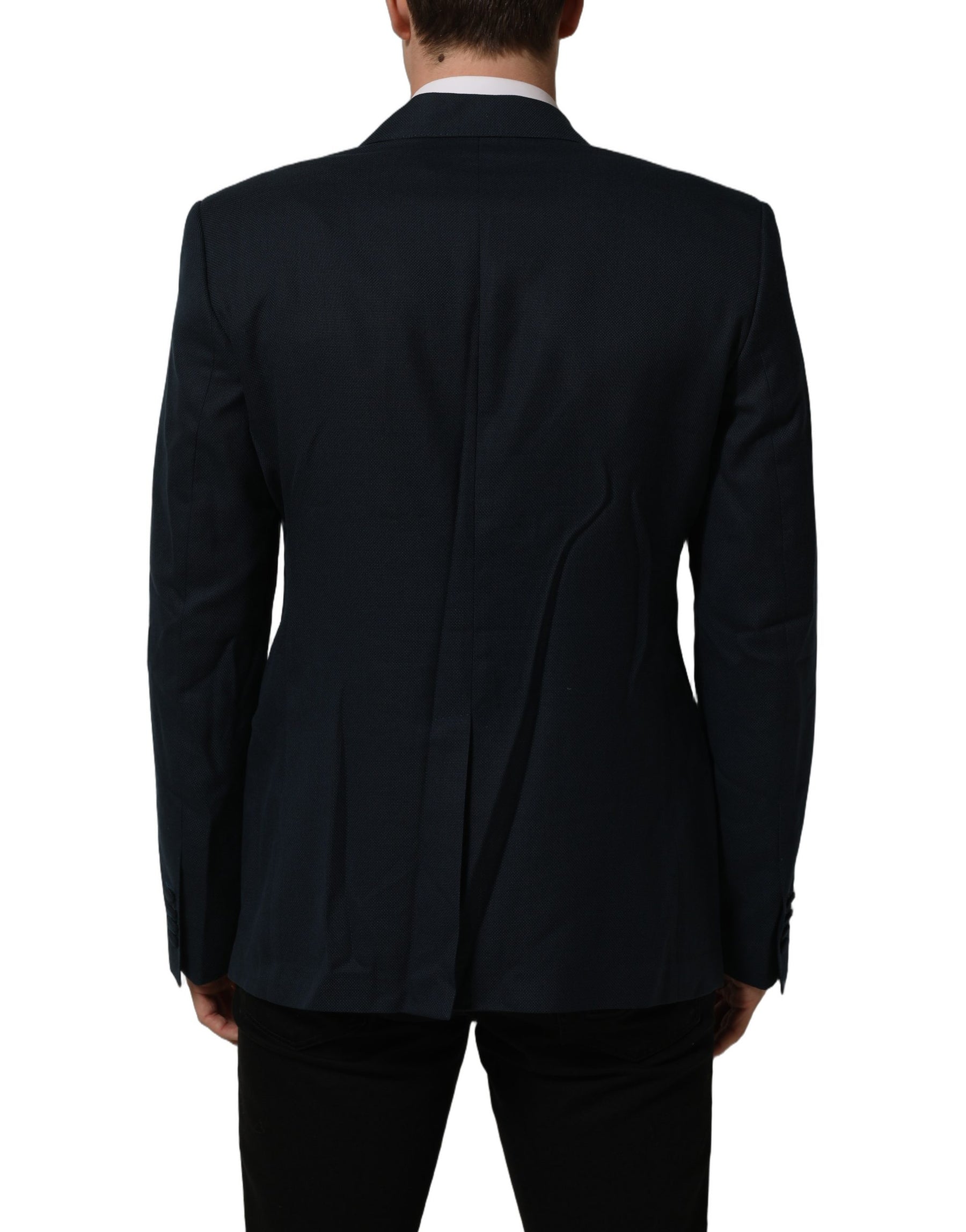 Dolce & Gabbana Blue Wool Logo Single Breasted Coat Jacket | Regal Royce