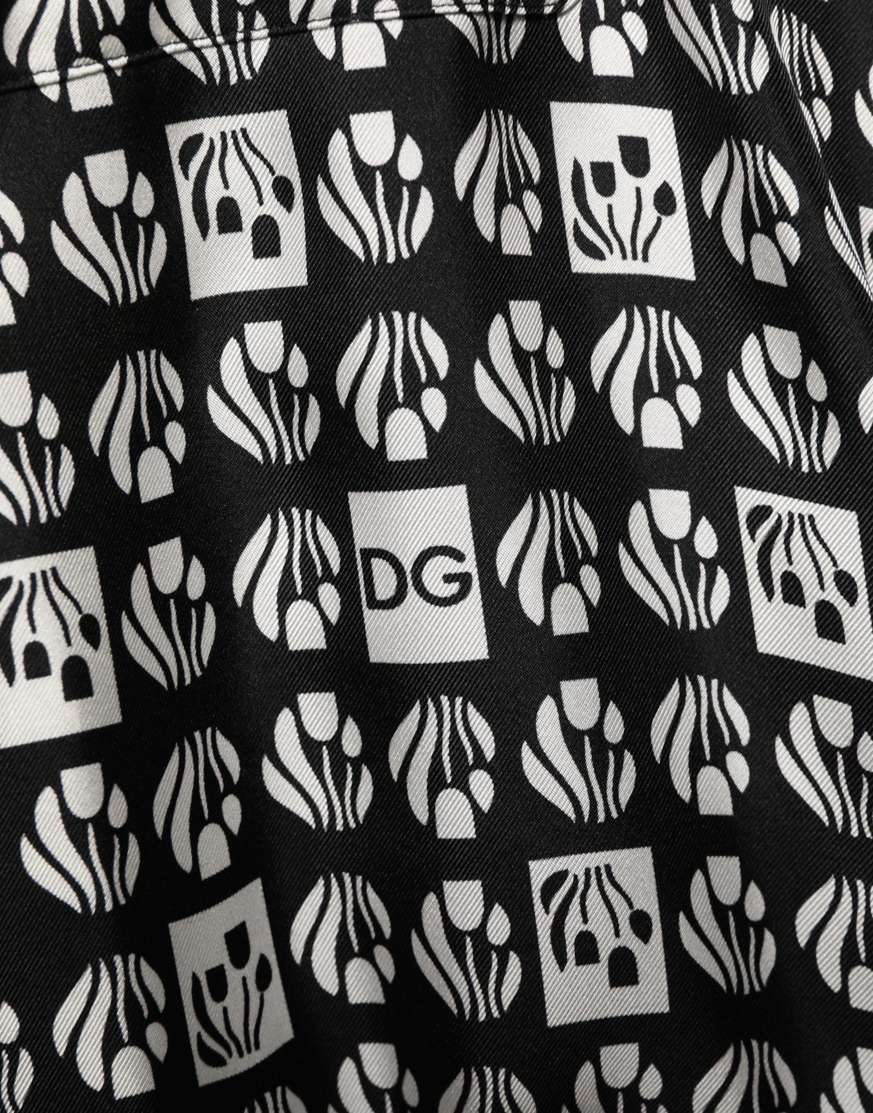Dolce & Gabbana Black White Silk Men Wrap Robe Coat Jacket | Regal Royce